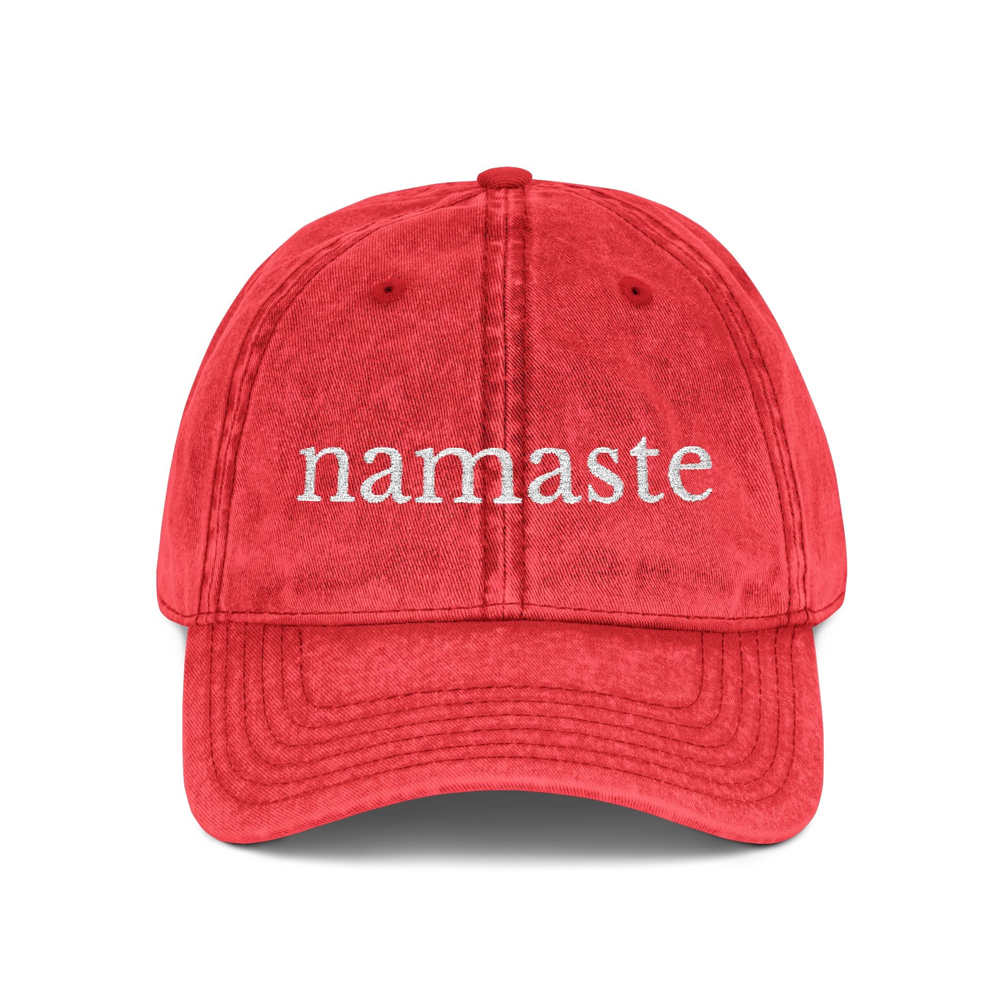 Vintage Embroidered Yoga Hat — "Namaste" Front with Cozy Shih-Poo Logo Back