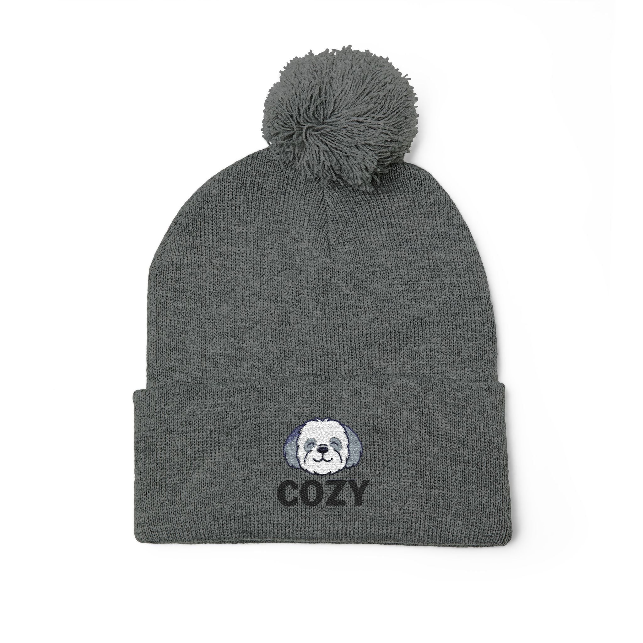Cozy Shih-Poo Pom-Pom Knit Cap (Embroidery)