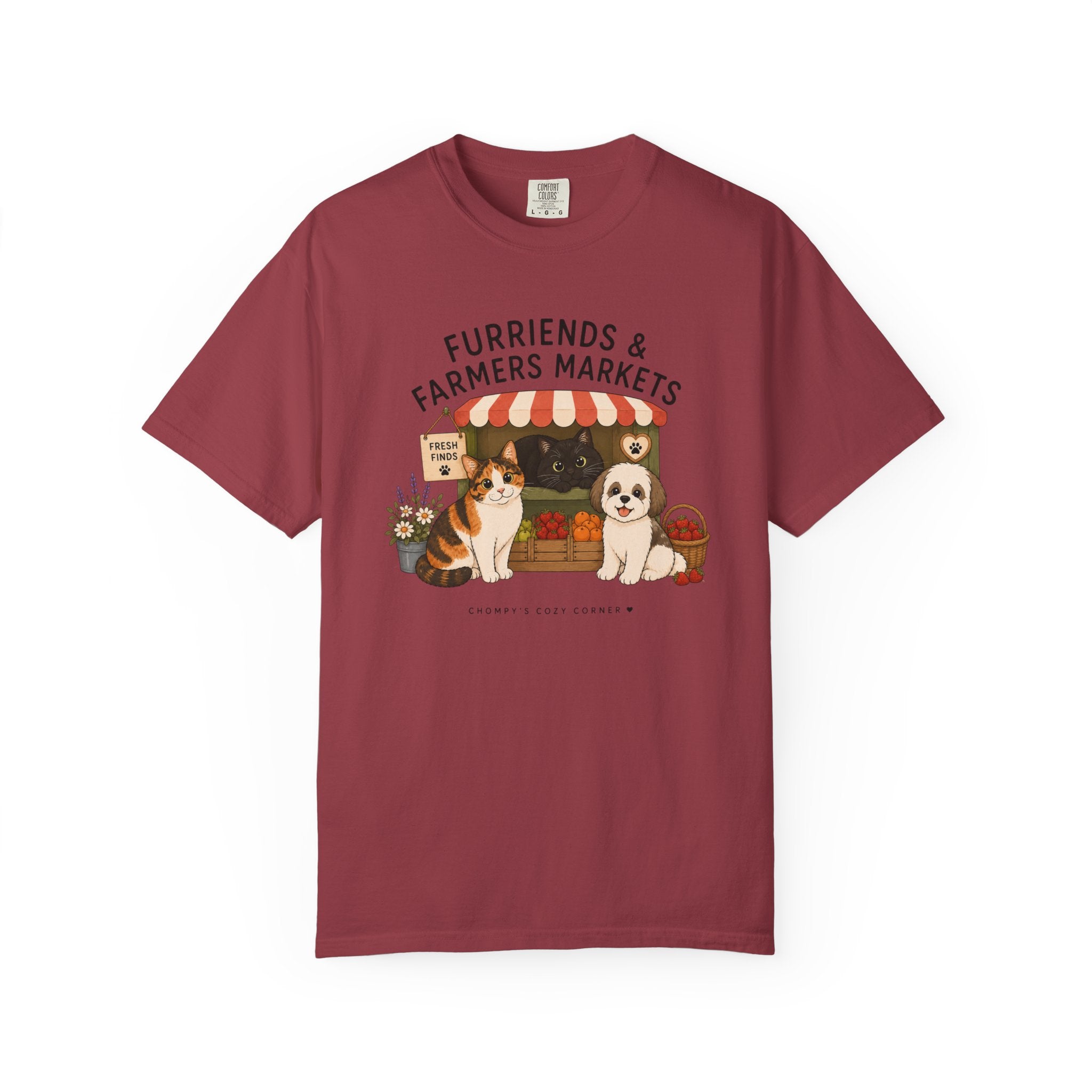 Chompy & Furriends ft. Fenlon Felines: Farmers Market Dogs T-Shirt — “Furriends & Farmers Markets” Cute Pet Market Tee