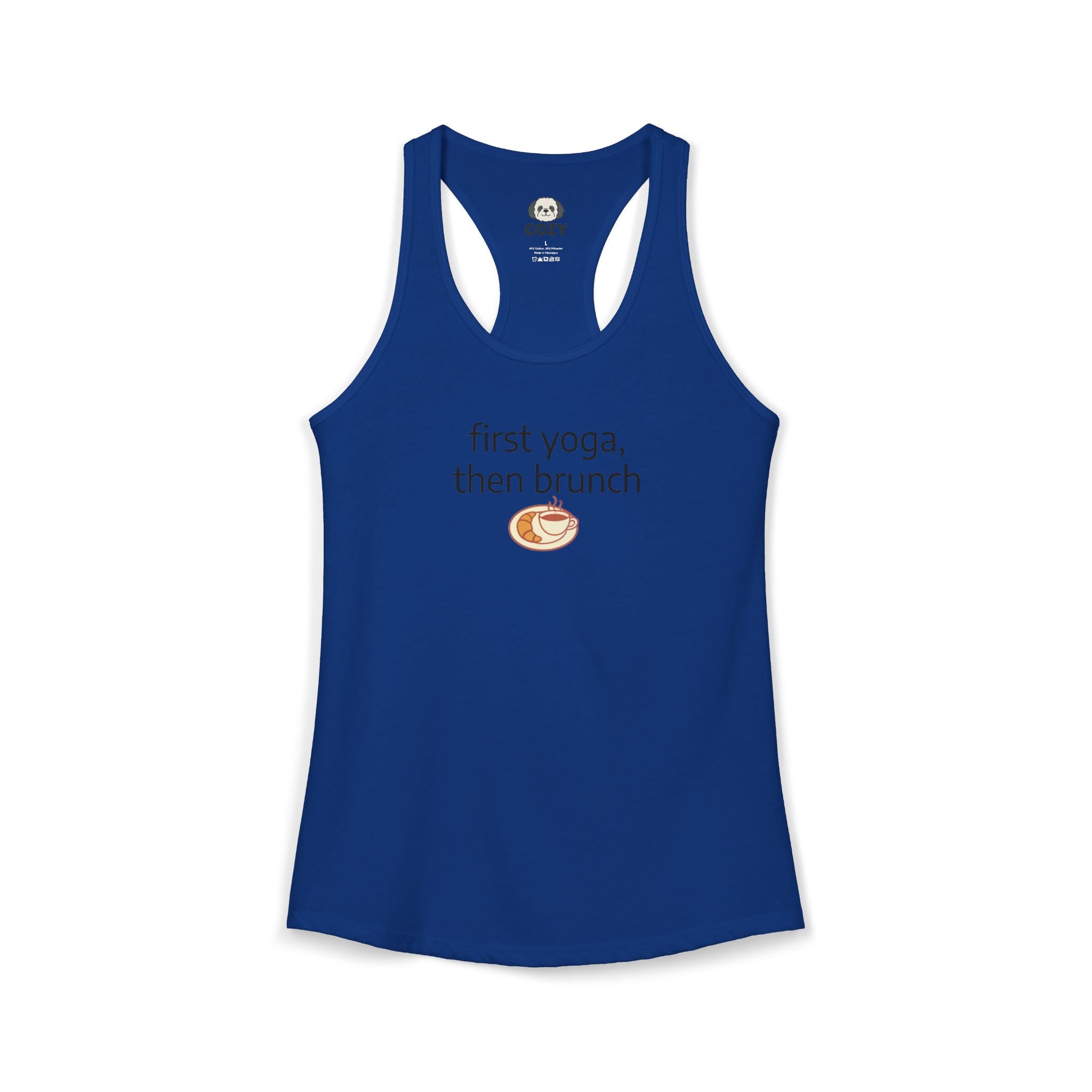 Women's Racerback Tank — "First Yoga, Then Brunch" Activewear