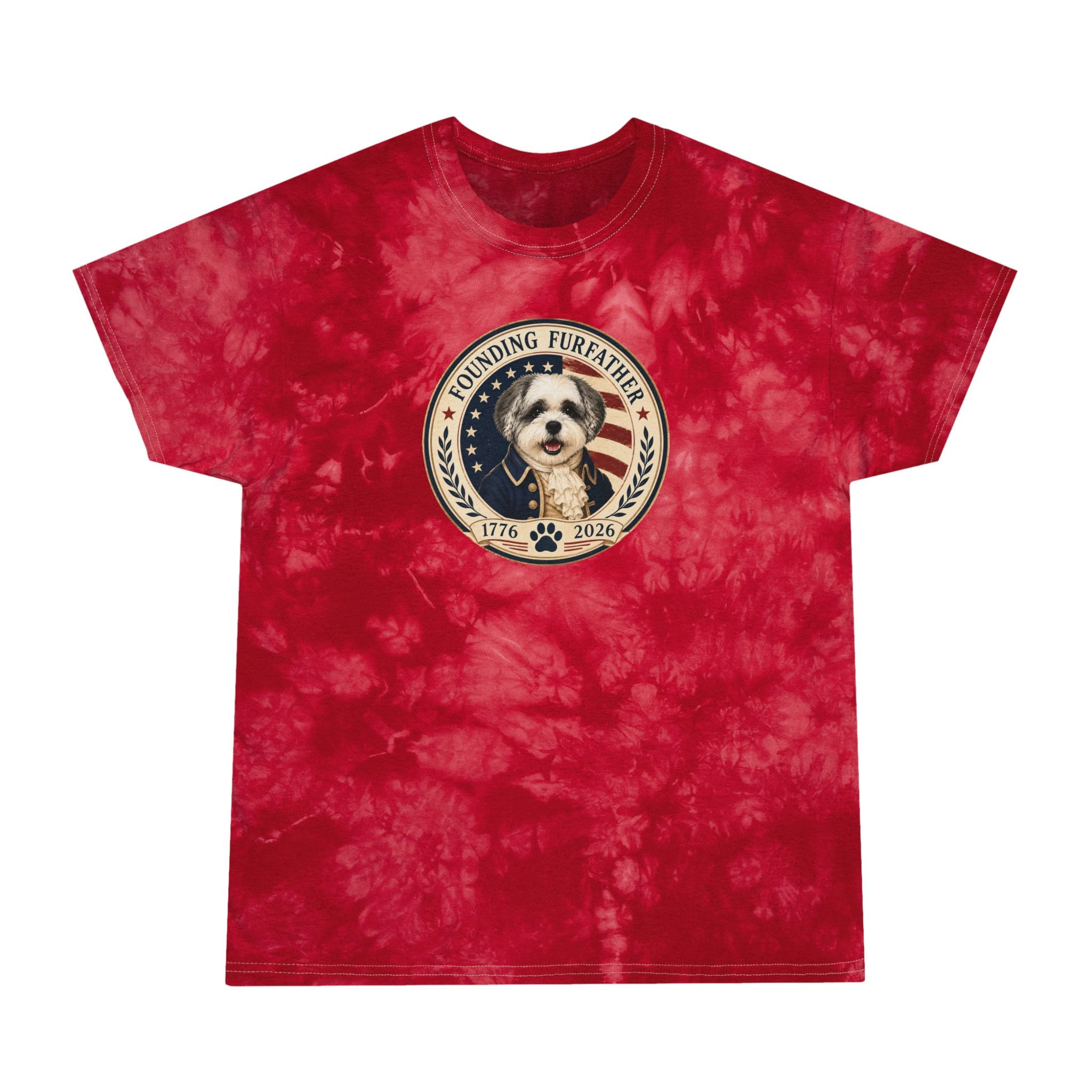 Tie-Dye T‑Shirt — 'Founding Furfather' Patriotic Dog Graphic