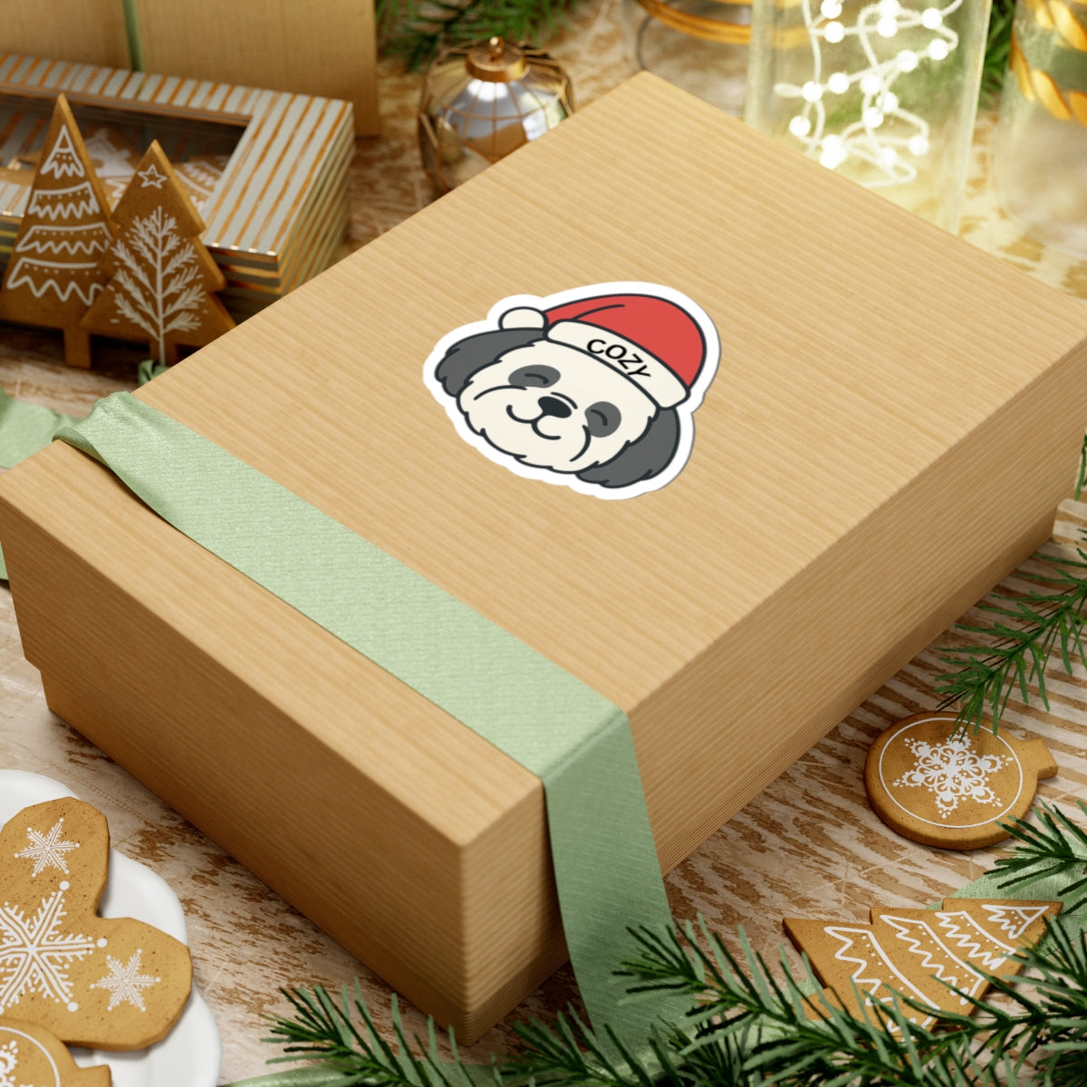 Chompy the Shih Poo in a Santa Hat Sticker — Cute Holiday Kiss-Cut Sticker