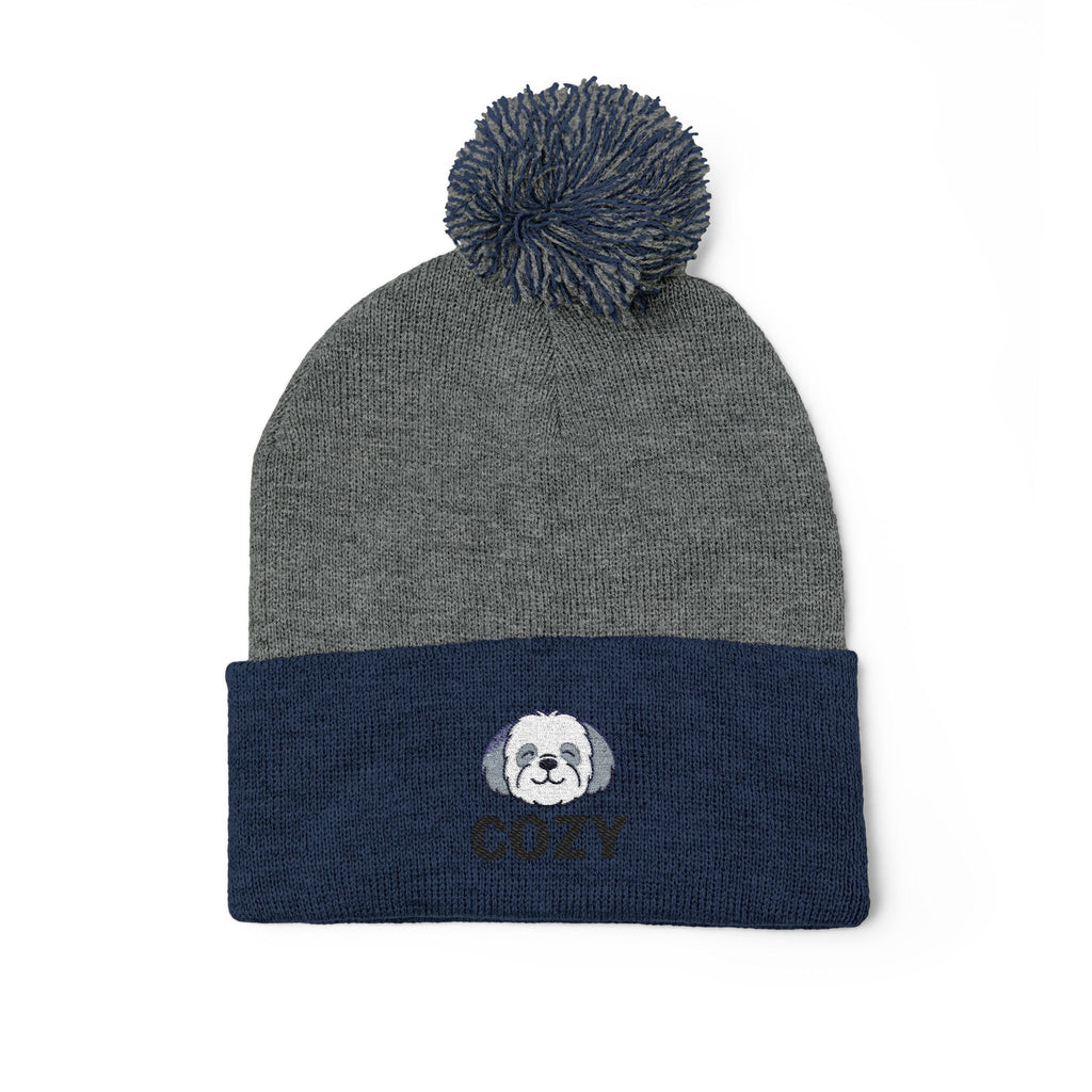 Cozy Shih-Poo Pom-Pom Knit Cap (Embroidery)