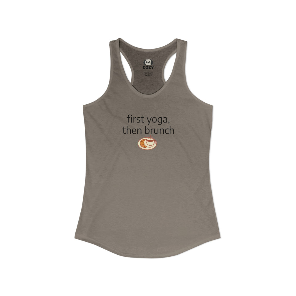 Women's Racerback Tank — "First Yoga, Then Brunch" Activewear
