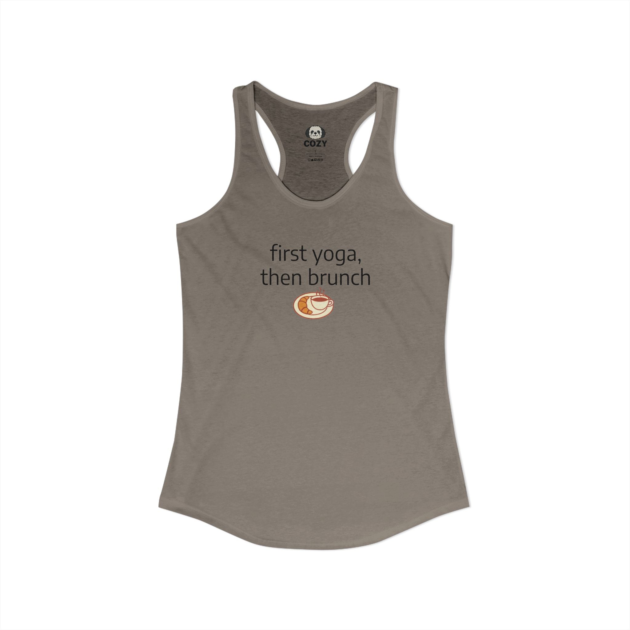 Women's Racerback Tank — "First Yoga, Then Brunch" Activewear