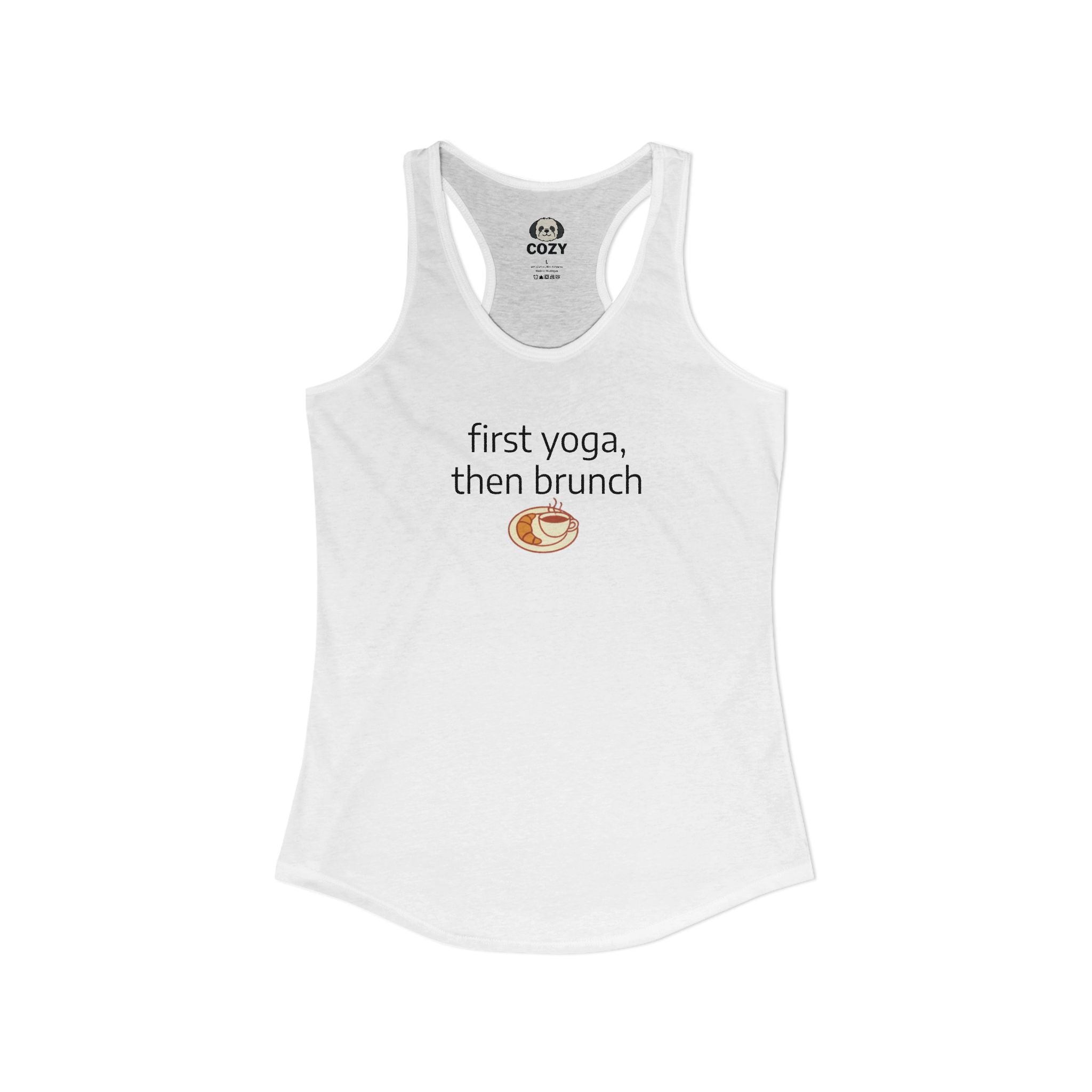 Women's Racerback Tank — "First Yoga, Then Brunch" Activewear