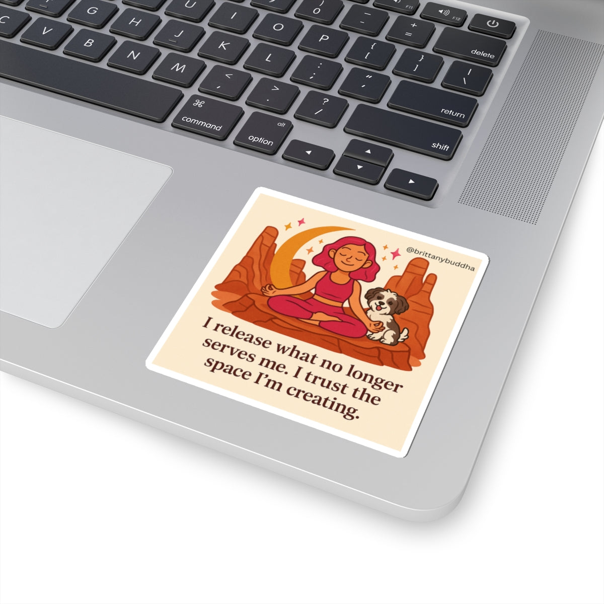 Mindfulness Yoga Girl & Shih-Poo Sticker — “I release what no longer serves me. I trust the space I am creating.”