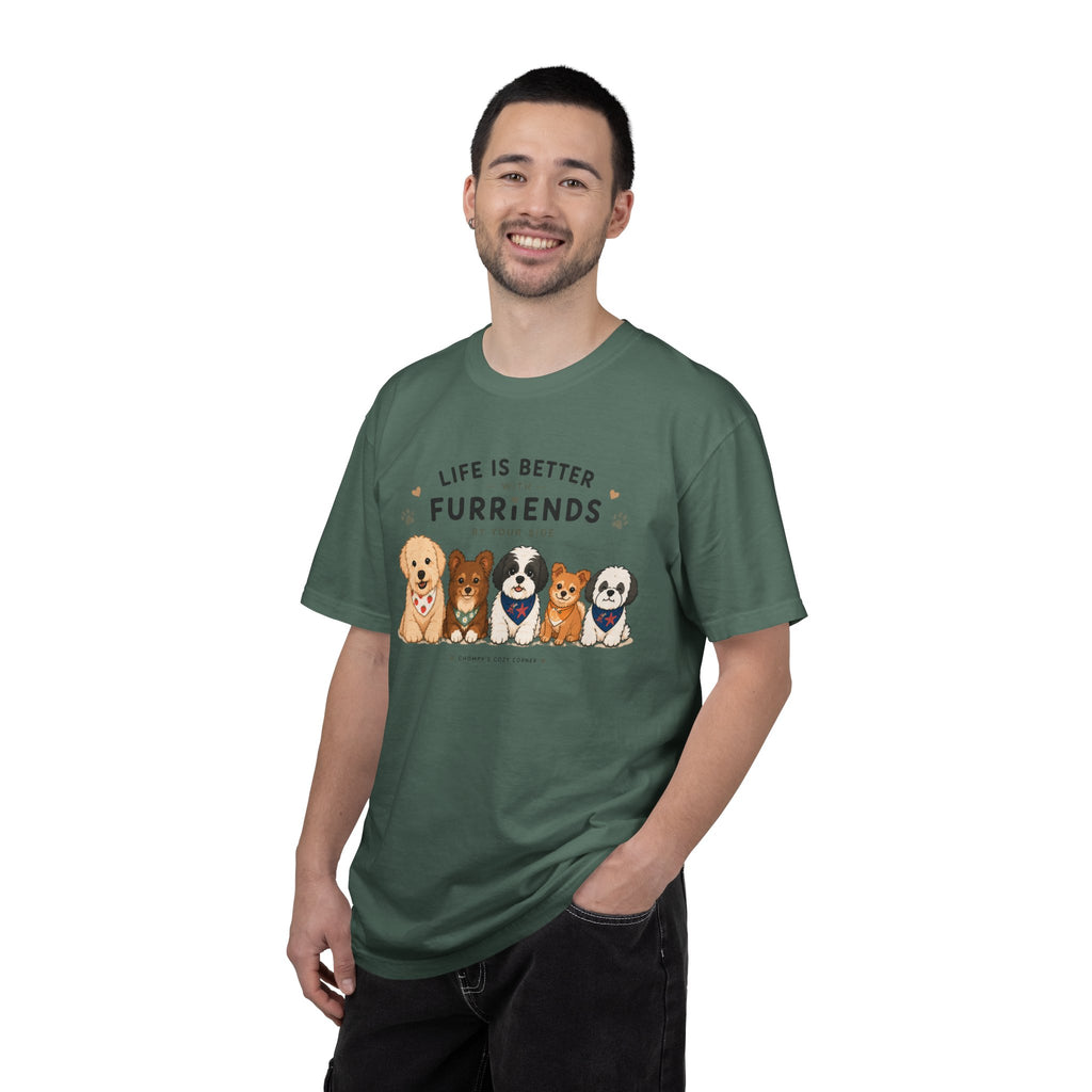 Chompy and Furriends ft. Cohen Crew: Life Is Better With Furriends T-Shirt — Cute Dogs Graphic Tee