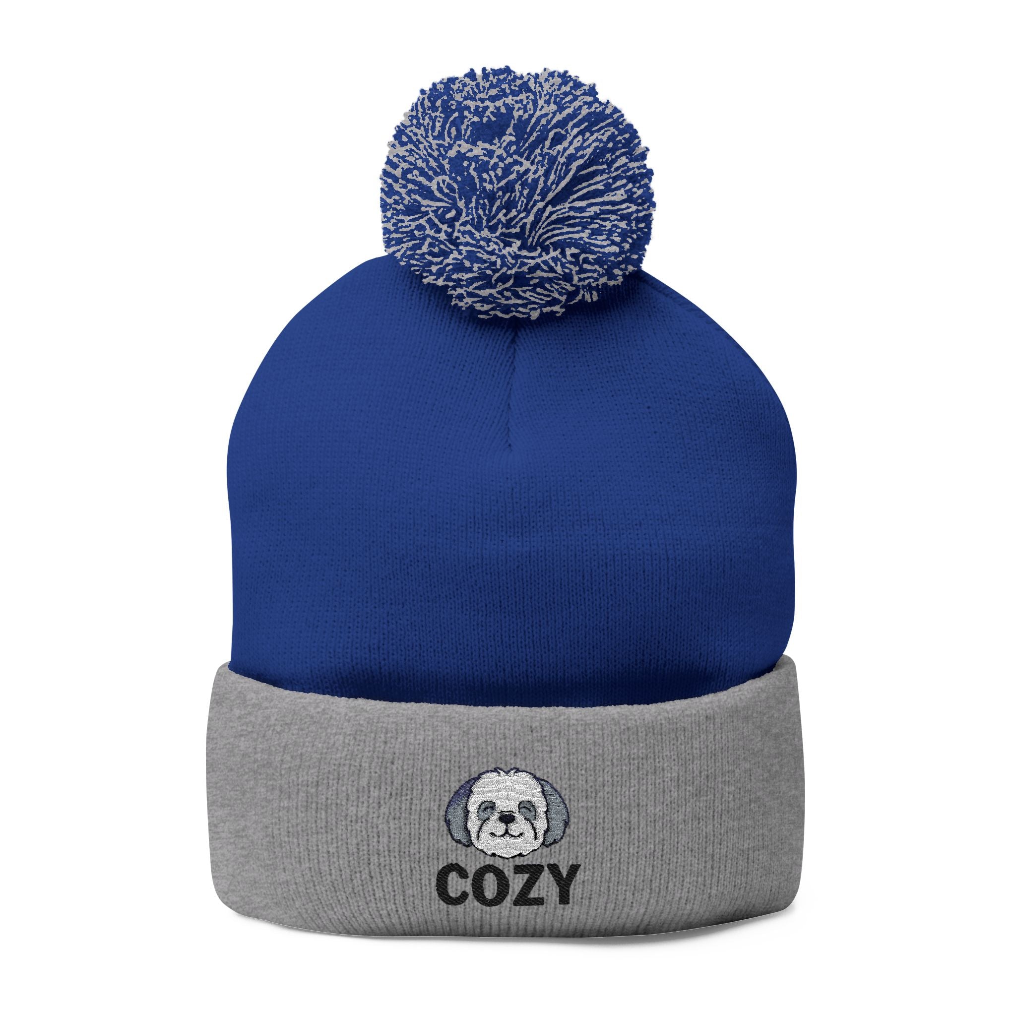Cozy Shih-Poo Pom-Pom Knit Cap (Embroidery)