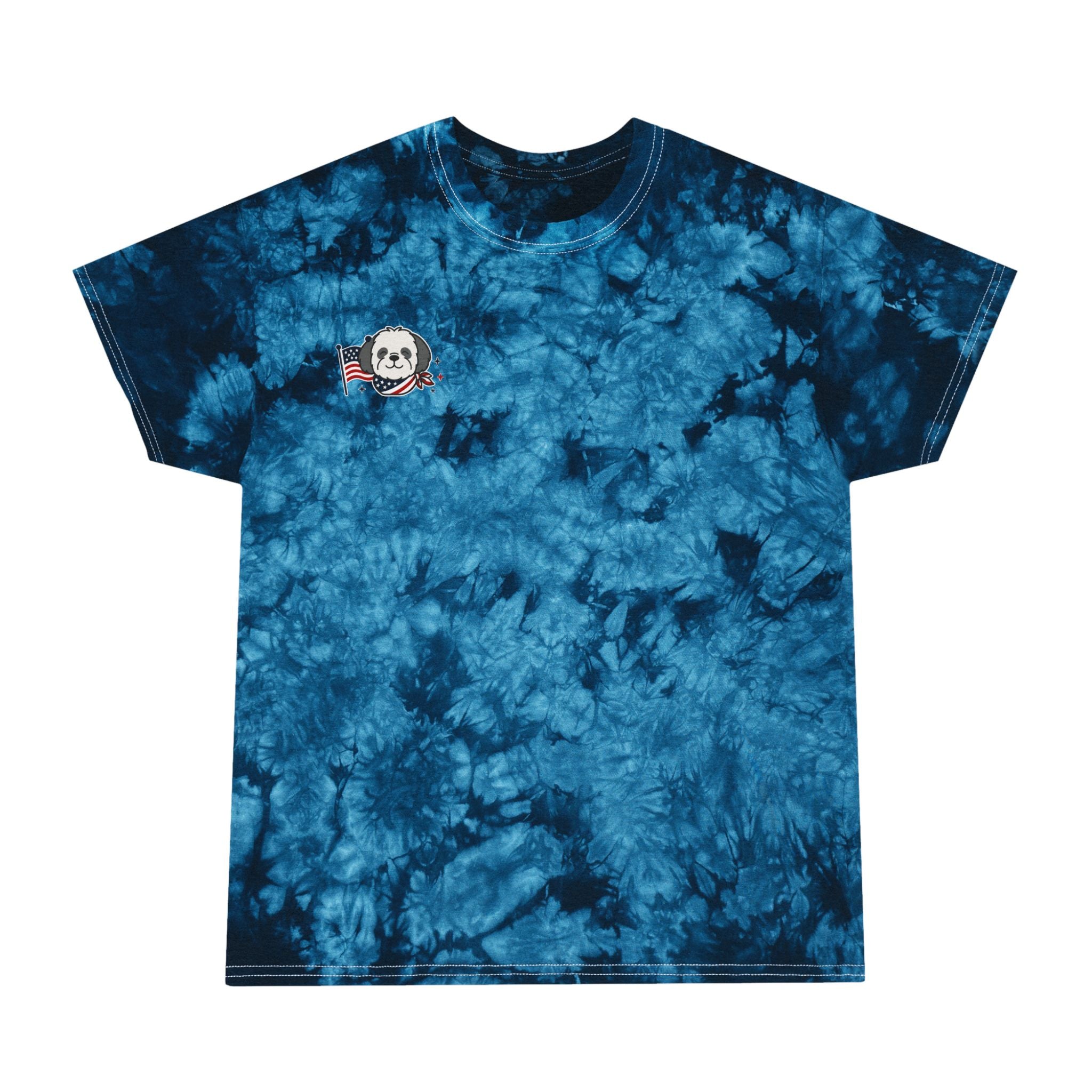 Crystal Blue Tie-Dye Tee — Cute Simple Shih Poo Chest Patch