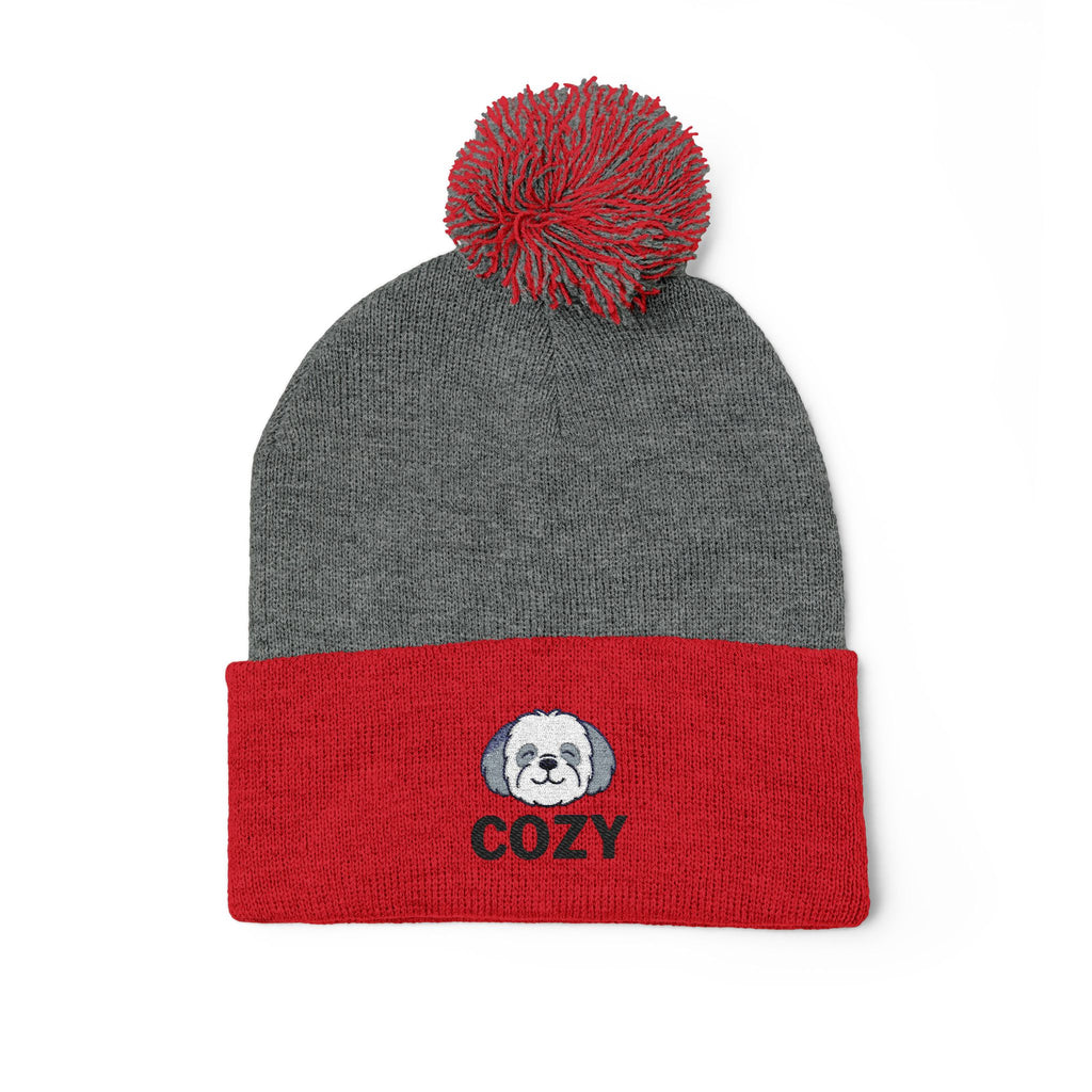 Cozy Shih-Poo Pom-Pom Knit Cap (Embroidery)