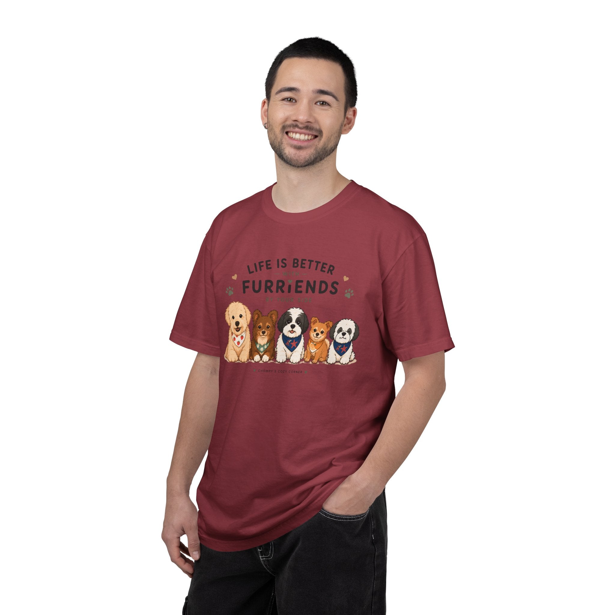 Chompy and Furriends ft. Cohen Crew: Life Is Better With Furriends T-Shirt — Cute Dogs Graphic Tee