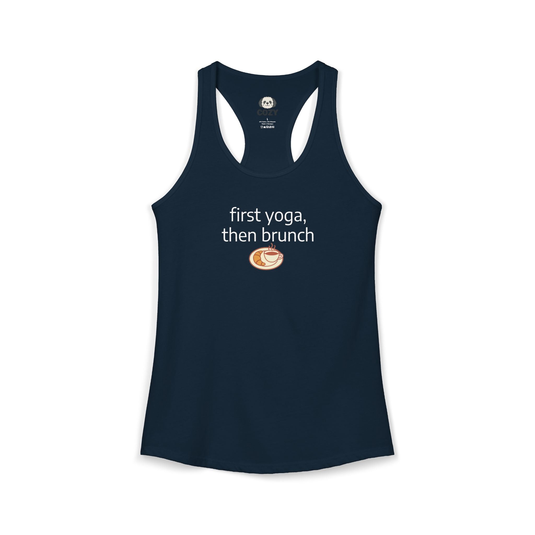 Women's Racerback Tank — "First Yoga, Then Brunch" Activewear