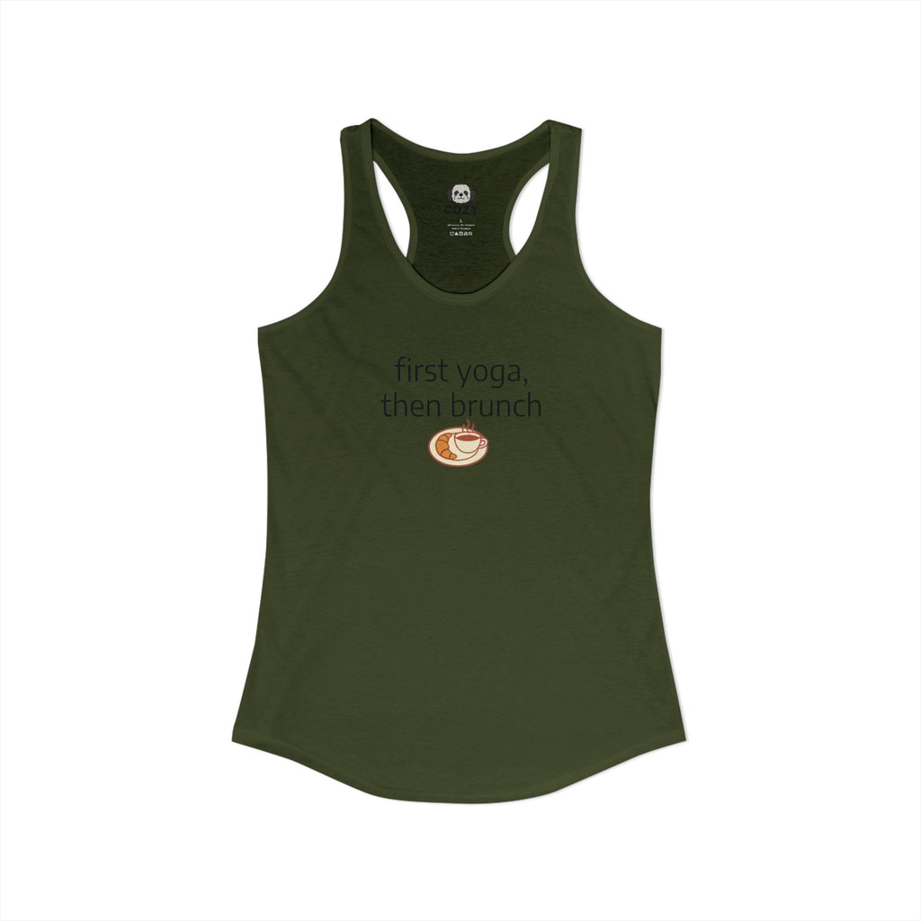 Women's Racerback Tank — "First Yoga, Then Brunch" Activewear
