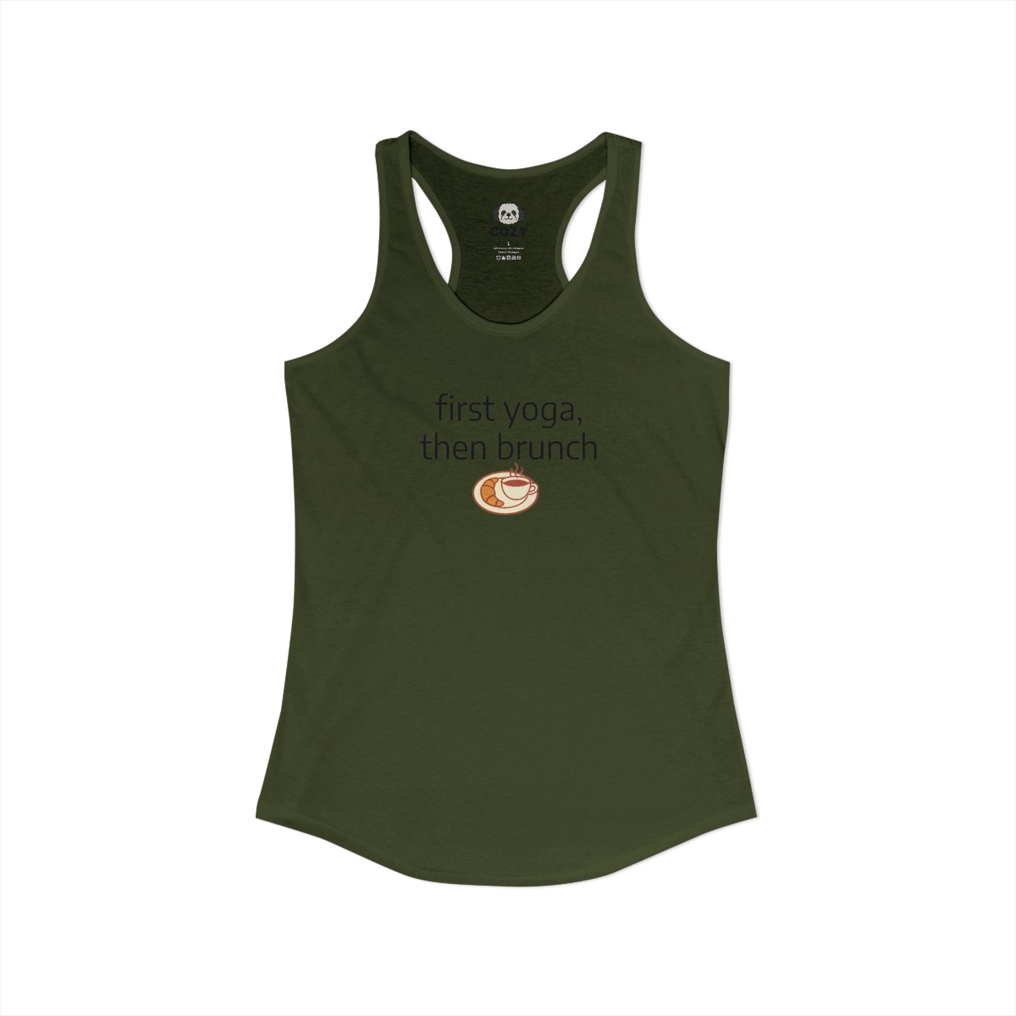 Women's Racerback Tank — "First Yoga, Then Brunch" Activewear