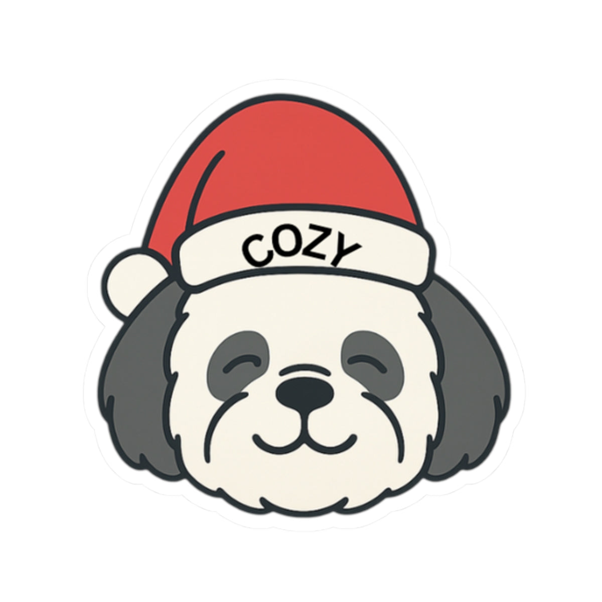 Chompy the Shih Poo in a Santa Hat Sticker — Cute Holiday Kiss-Cut Sticker