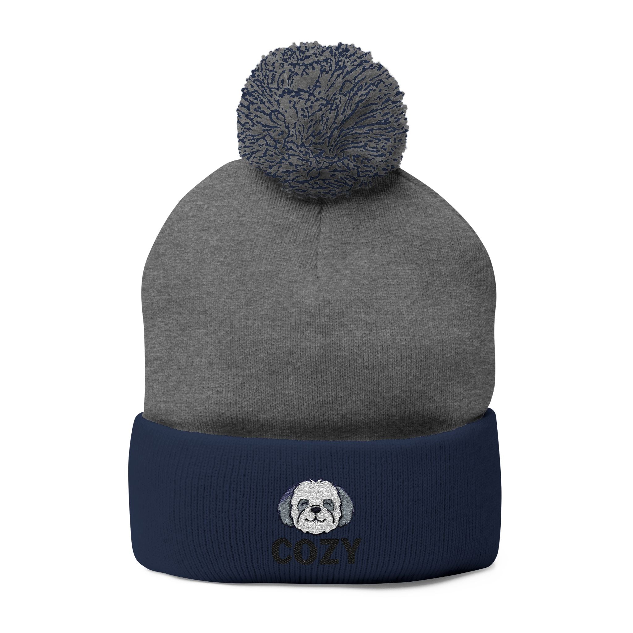 Cozy Shih-Poo Pom-Pom Knit Cap (Embroidery)