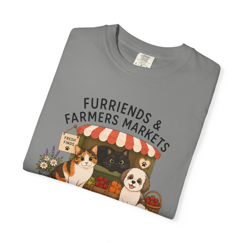 Chompy & Furriends ft. Fenlon Felines: Farmers Market Dogs T-Shirt — “Furriends & Farmers Markets” Cute Pet Market Tee