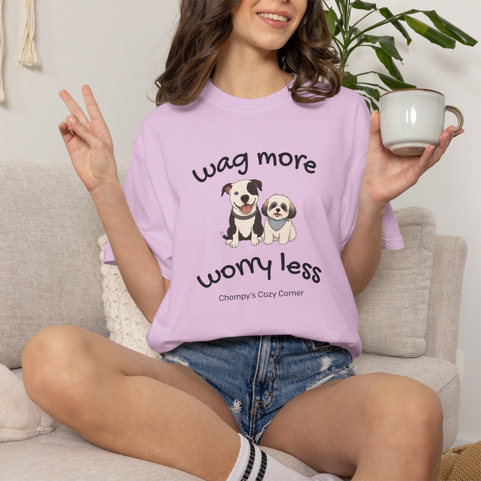 Wag More Worry Less Dog Graphic T-Shirt