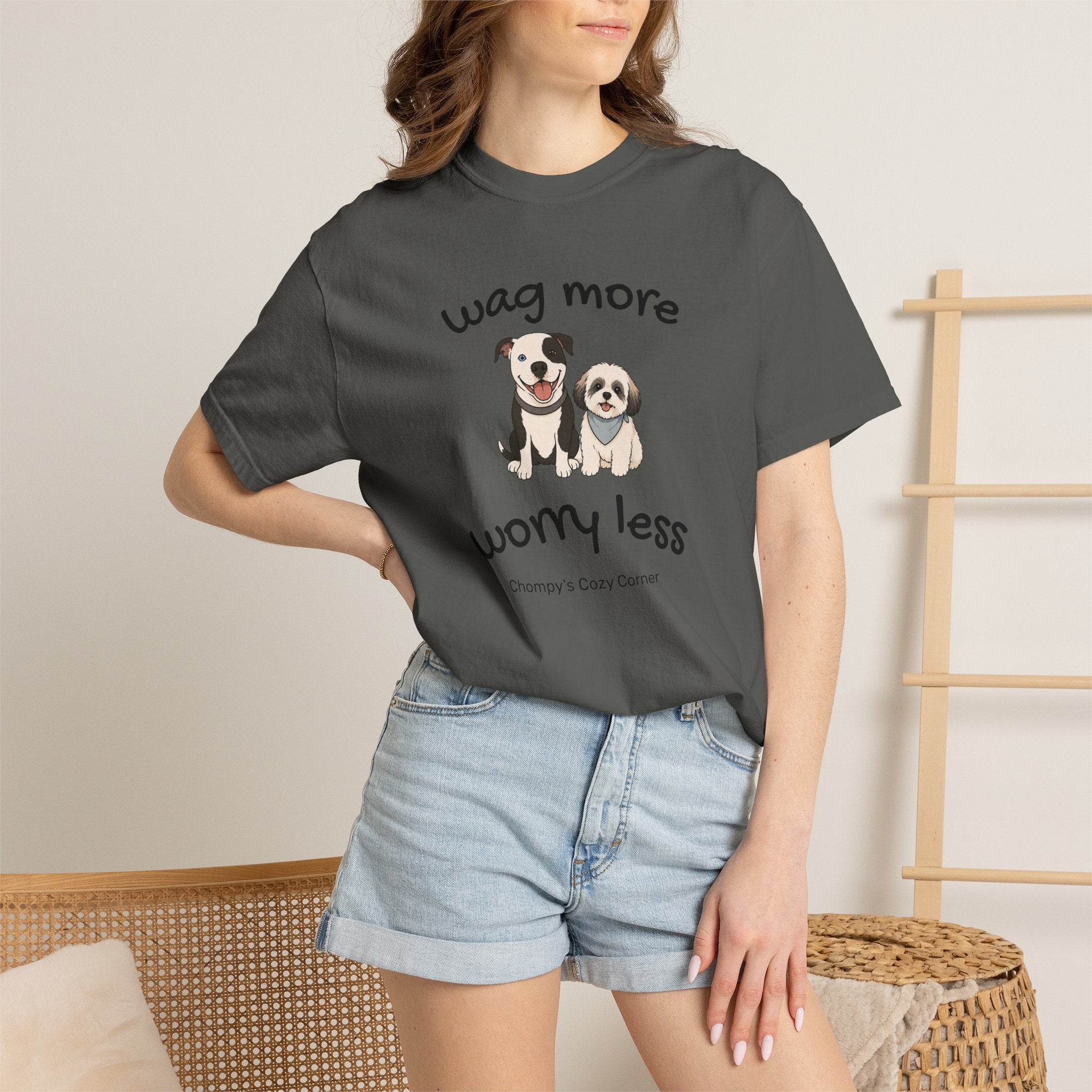 Wag More Worry Less Dog Graphic T-Shirt