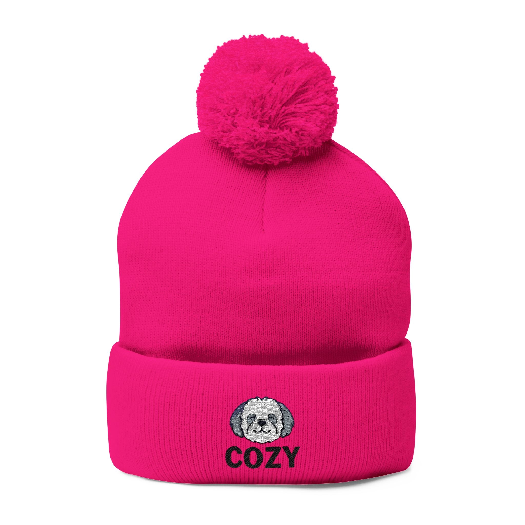 Cozy Shih-Poo Pom-Pom Knit Cap (Embroidery)