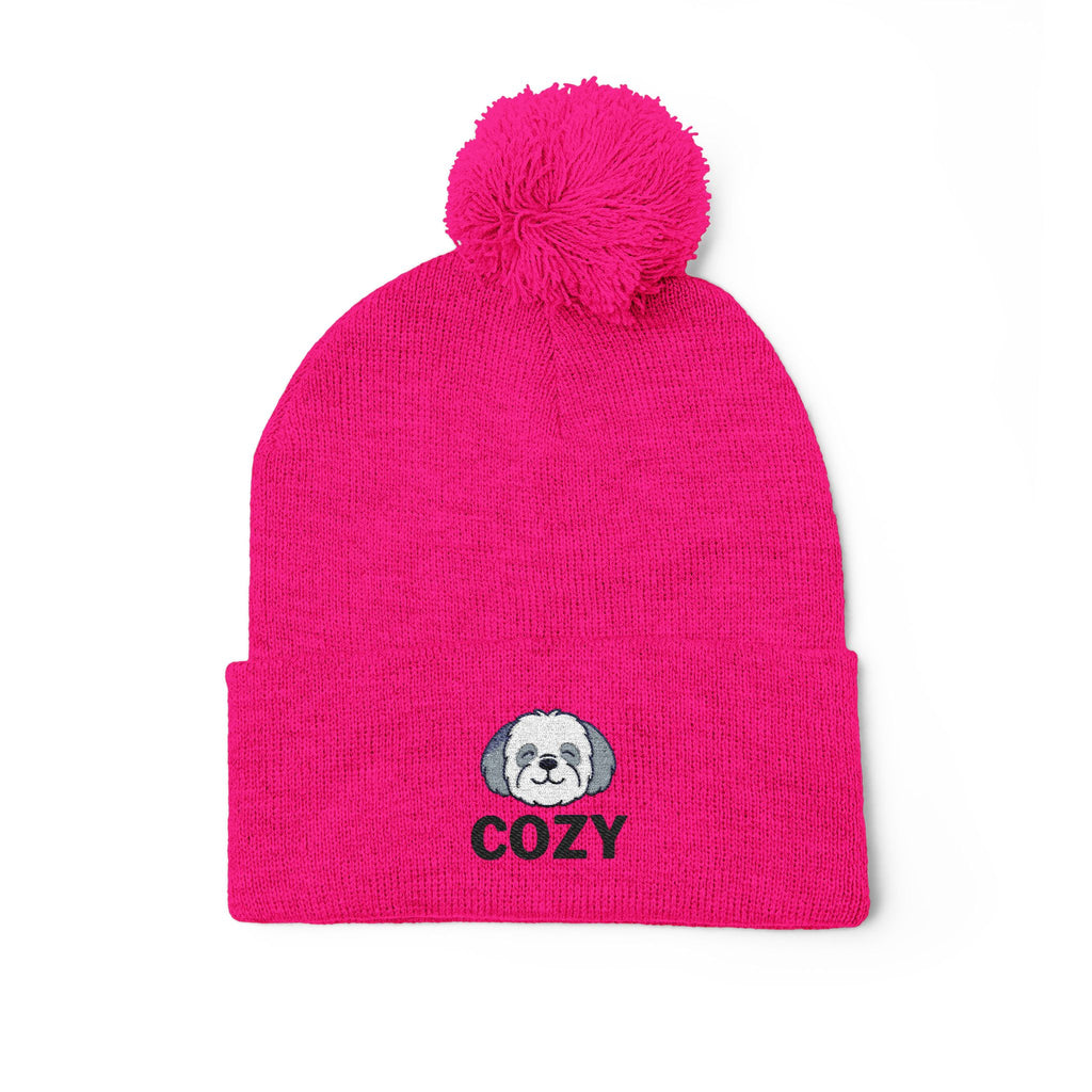 Cozy Shih-Poo Pom-Pom Knit Cap (Embroidery)