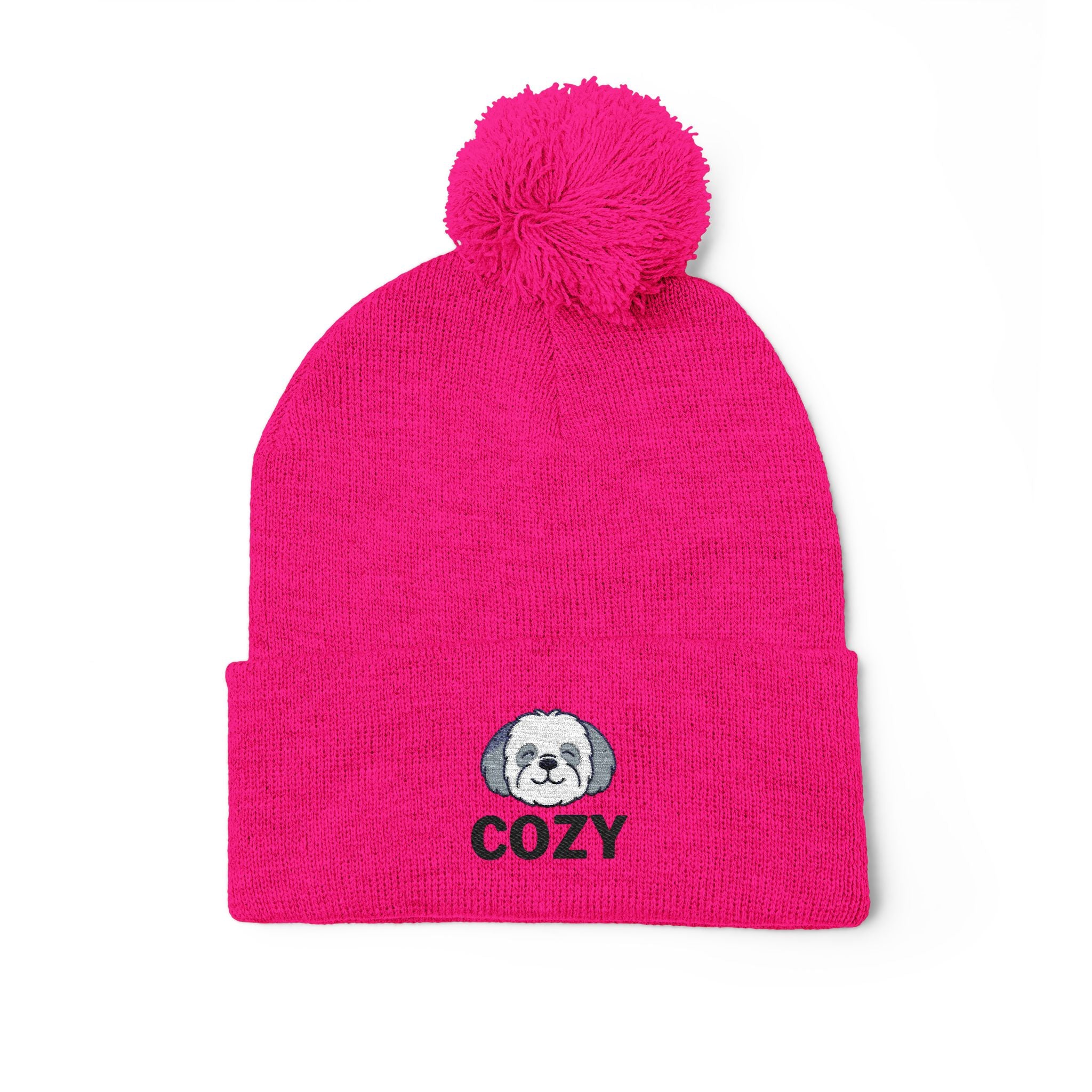 Cozy Shih-Poo Pom-Pom Knit Cap (Embroidery)