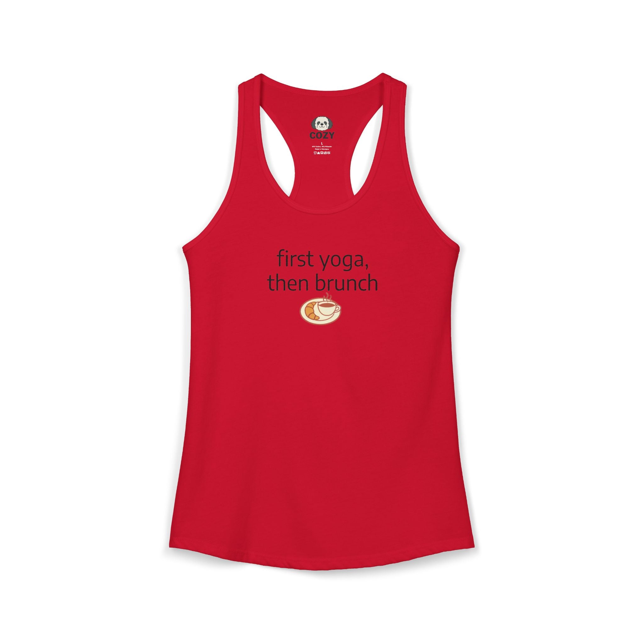 Women's Racerback Tank — "First Yoga, Then Brunch" Activewear