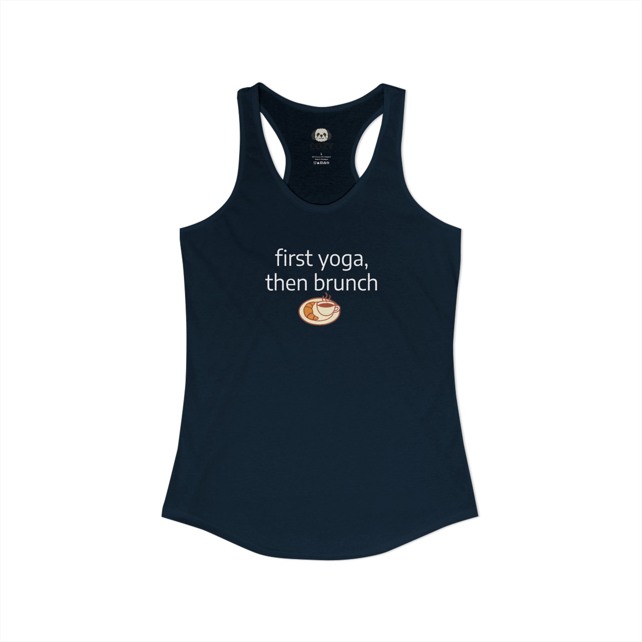 Women's Racerback Tank — "First Yoga, Then Brunch" Activewear
