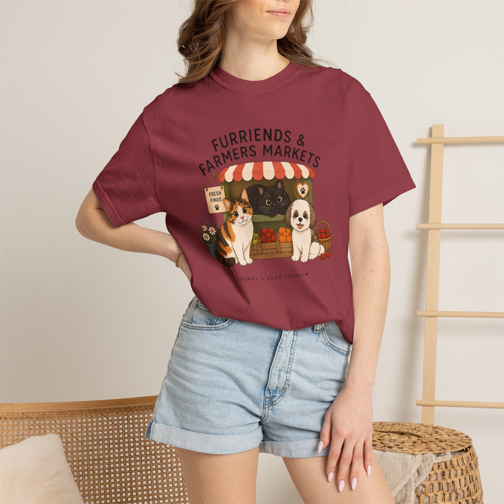 Chompy & Furriends ft. Fenlon Felines: Farmers Market Dogs T-Shirt — “Furriends & Farmers Markets” Cute Pet Market Tee