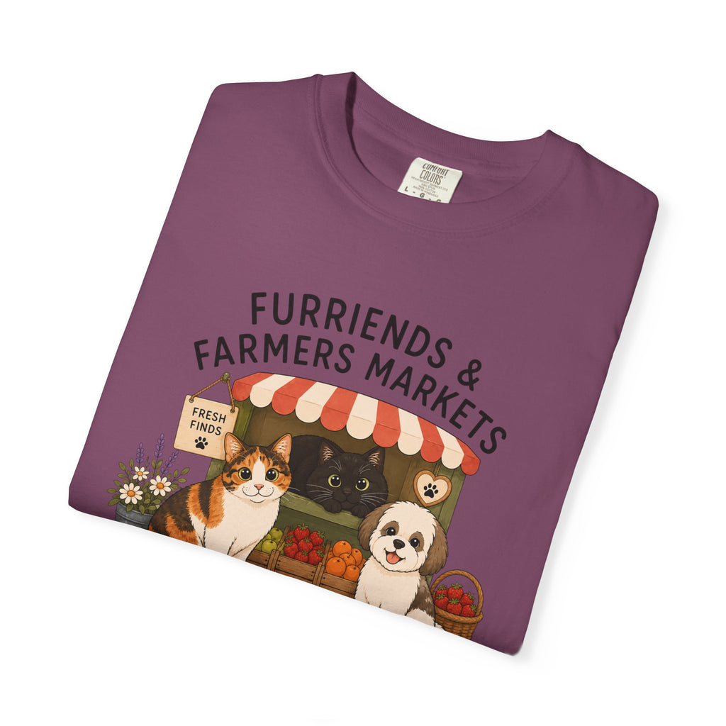 Chompy & Furriends ft. Fenlon Felines: Farmers Market Dogs T-Shirt — “Furriends & Farmers Markets” Cute Pet Market Tee