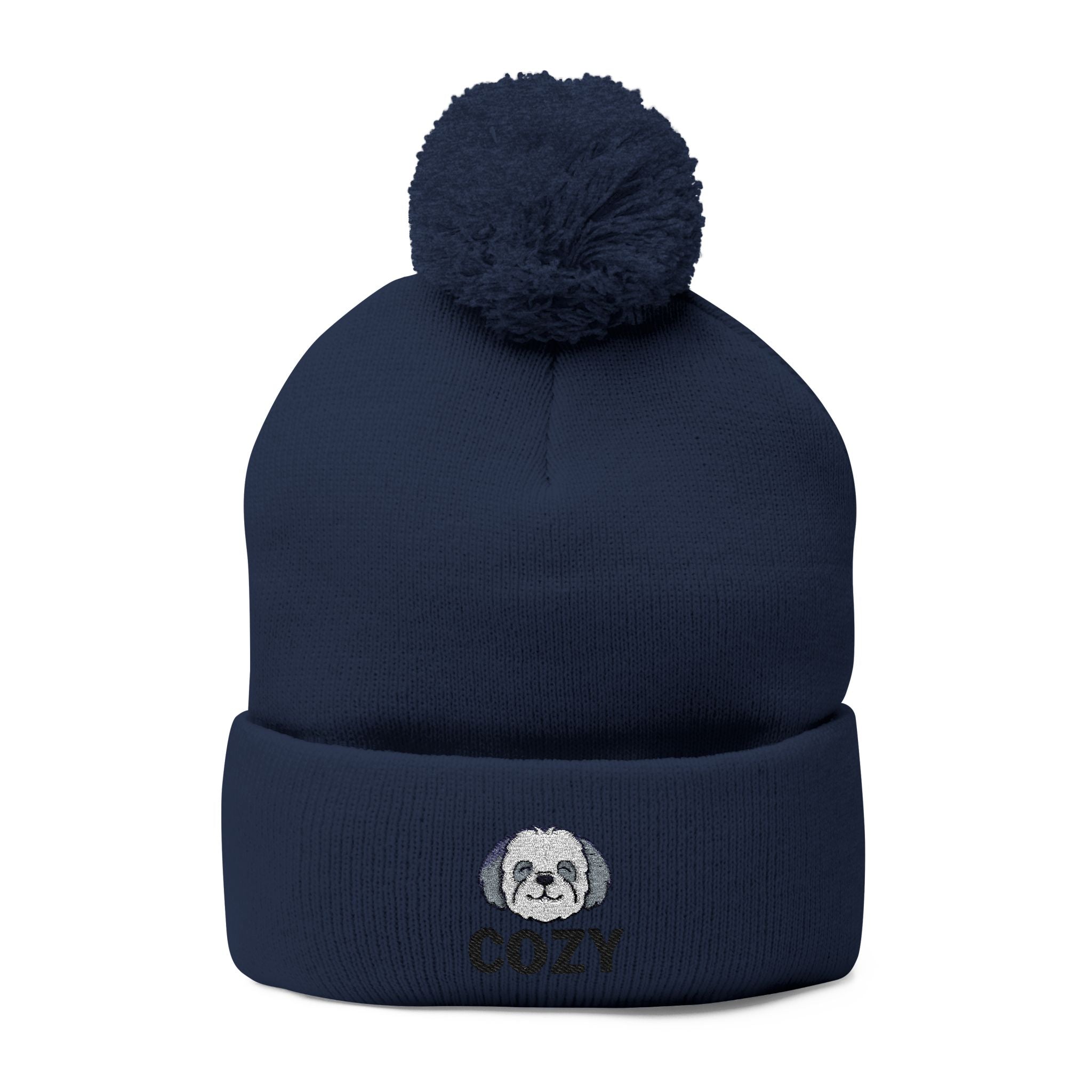 Cozy Shih-Poo Pom-Pom Knit Cap (Embroidery)