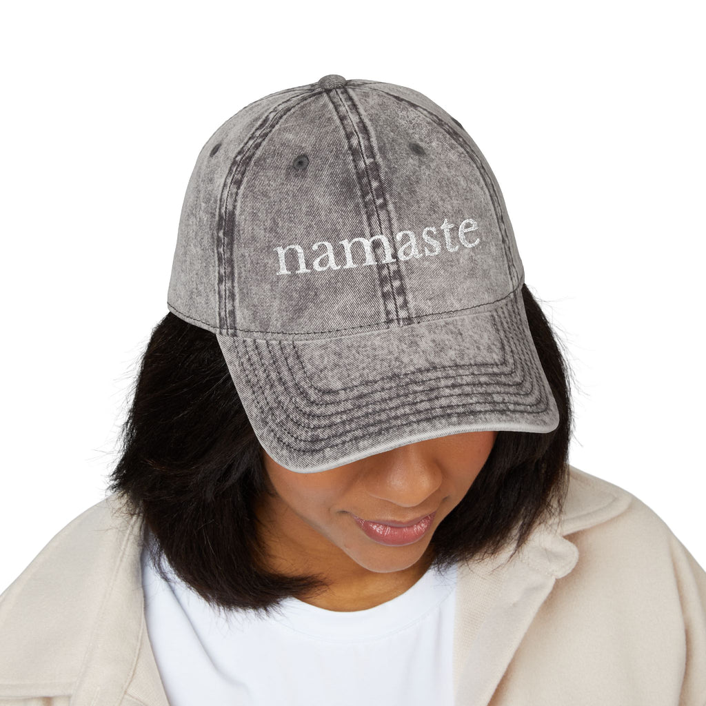 Vintage Embroidered Yoga Hat — "Namaste" Front with Cozy Shih-Poo Logo Back