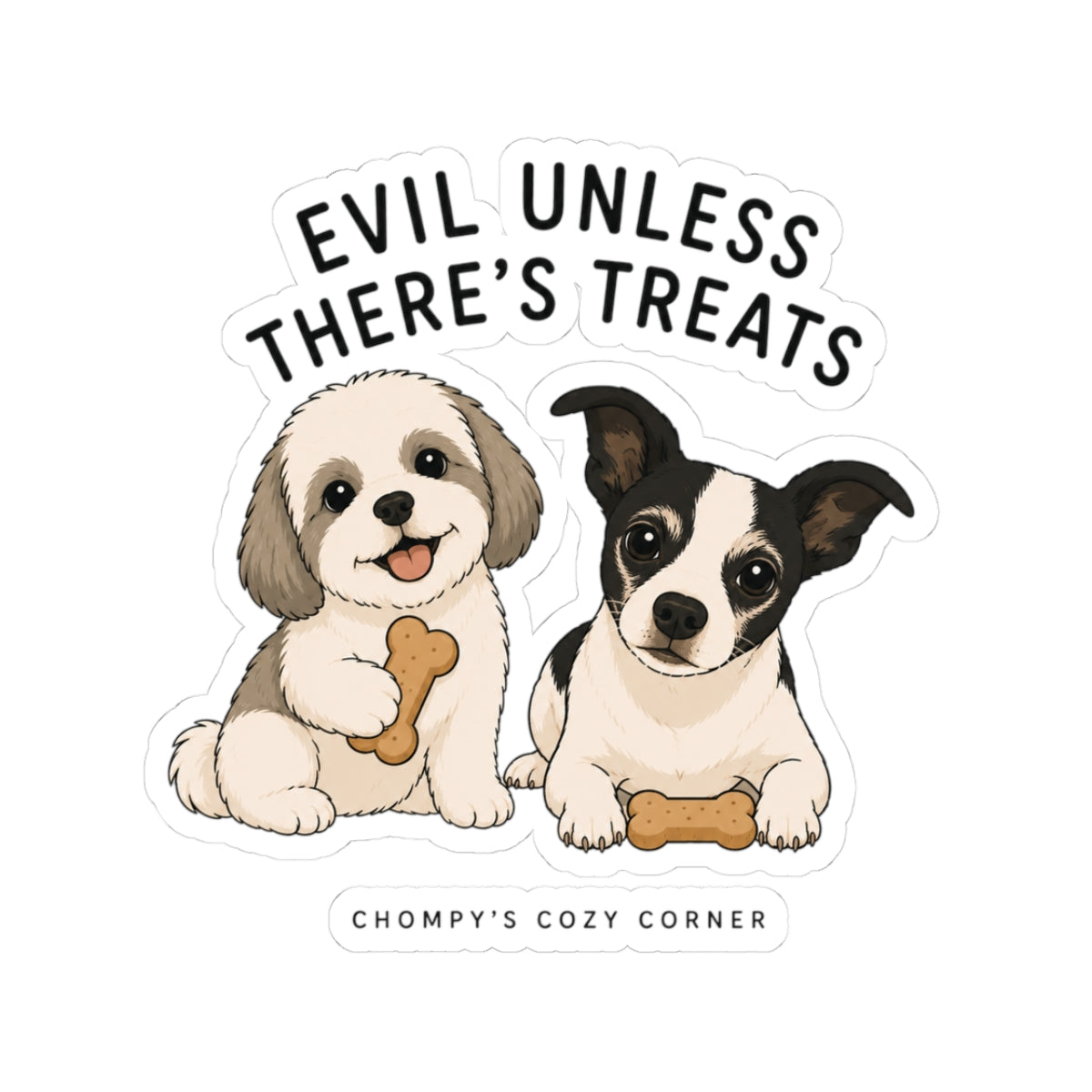 Dog Treat Sticker — "Evil Unless There's Treats" Kiss-Cut Sticker