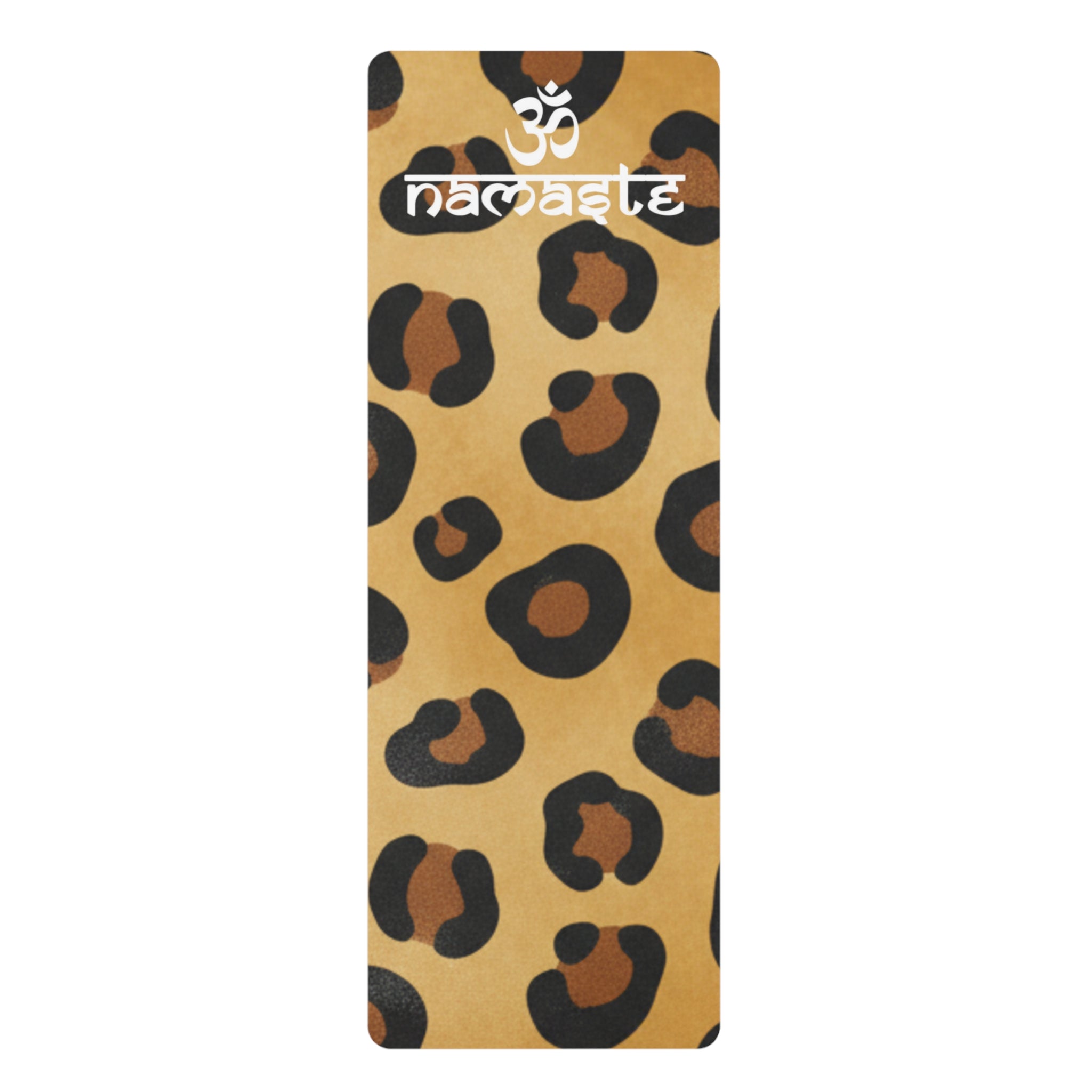 Leopard Namaste Rubber Yoga Mat — Non-Slip Animal Print Yoga Mat with Om & "Namaste"