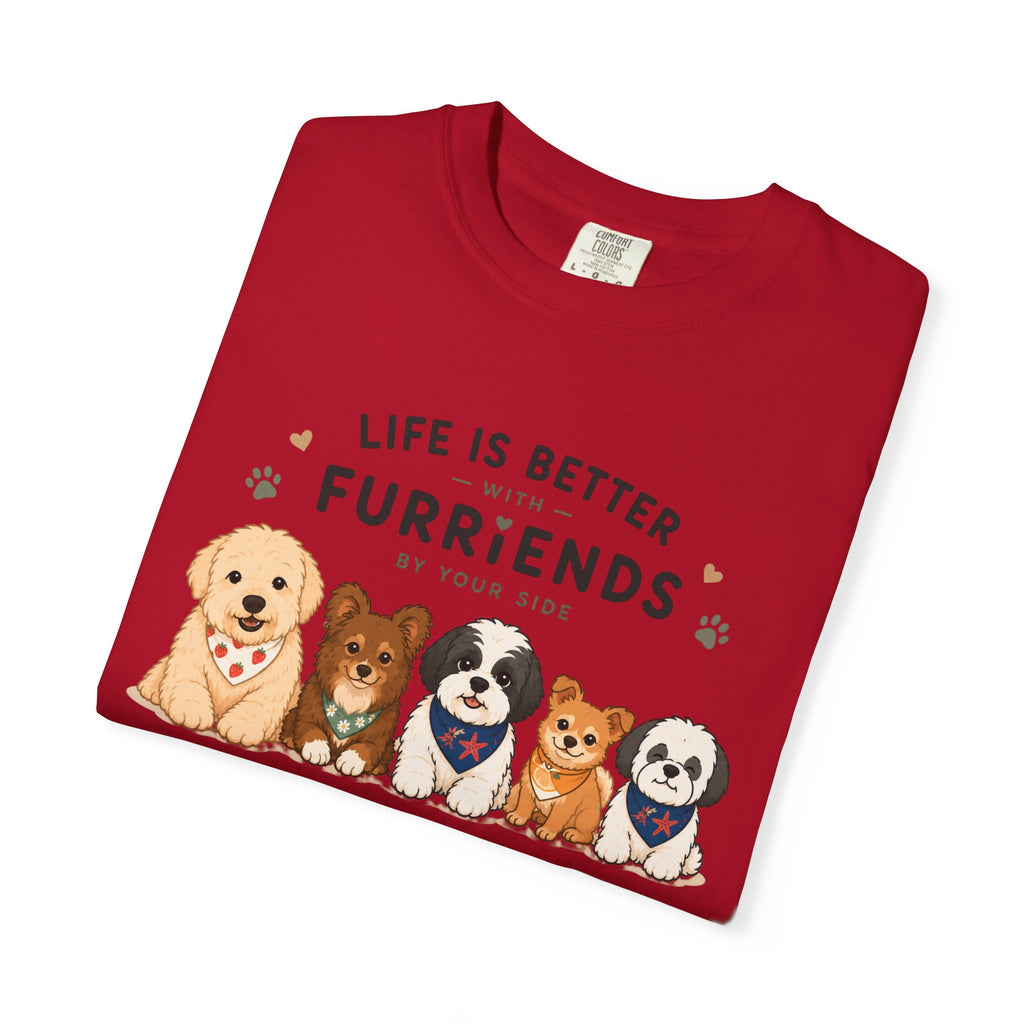 Chompy and Furriends ft. Cohen Crew: Life Is Better With Furriends T-Shirt — Cute Dogs Graphic Tee
