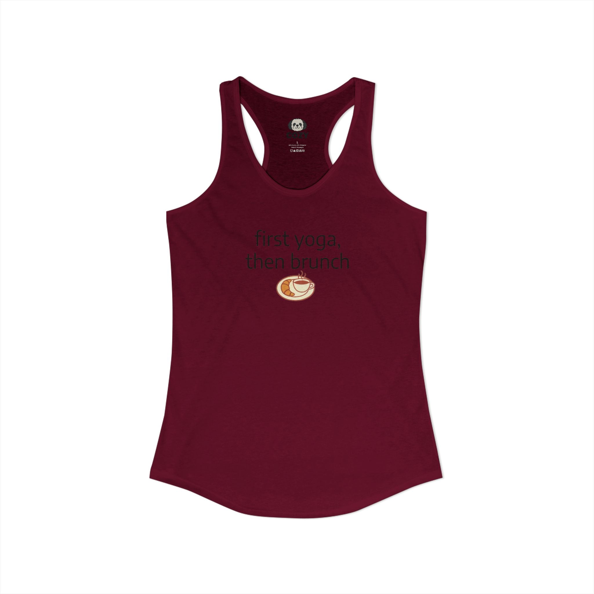Women's Racerback Tank — "First Yoga, Then Brunch" Activewear