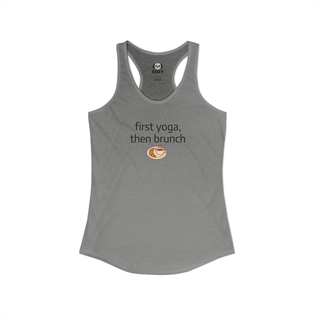 Women's Racerback Tank — "First Yoga, Then Brunch" Activewear