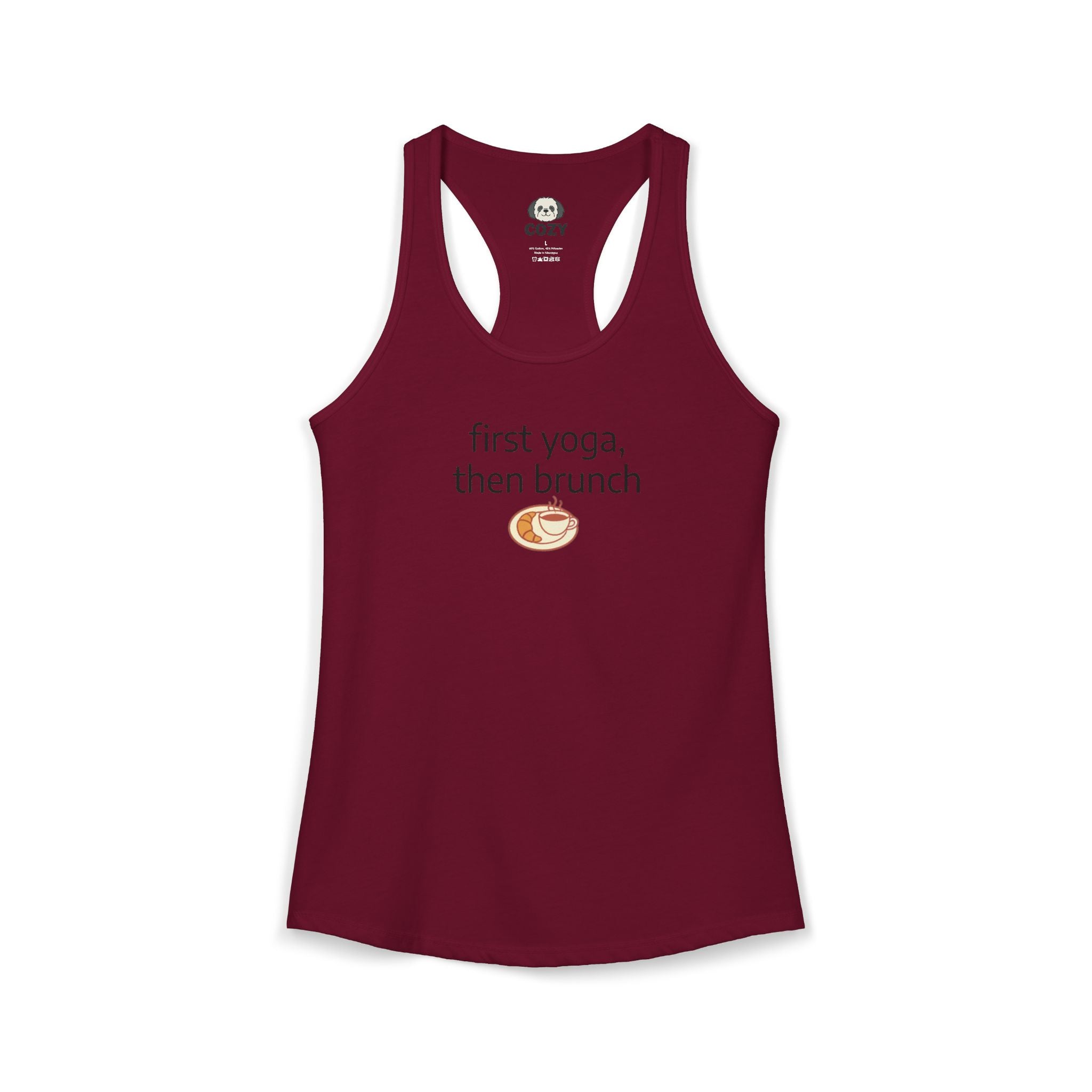 Women's Racerback Tank — "First Yoga, Then Brunch" Activewear