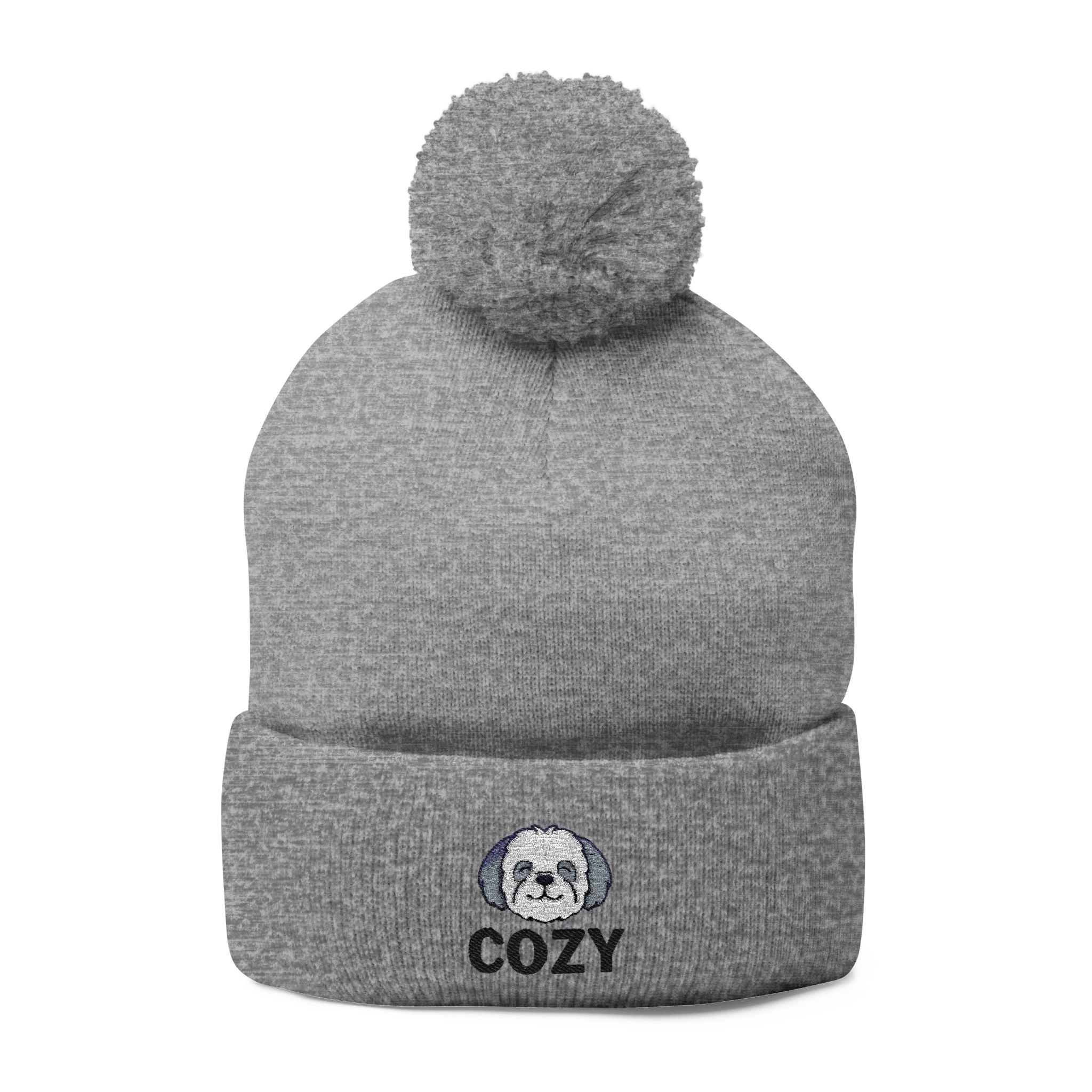 Cozy Shih-Poo Pom-Pom Knit Cap (Embroidery)
