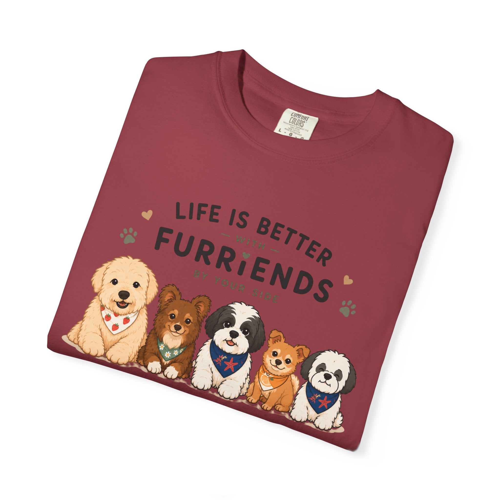 Chompy and Furriends ft. Cohen Crew: Life Is Better With Furriends T-Shirt — Cute Dogs Graphic Tee