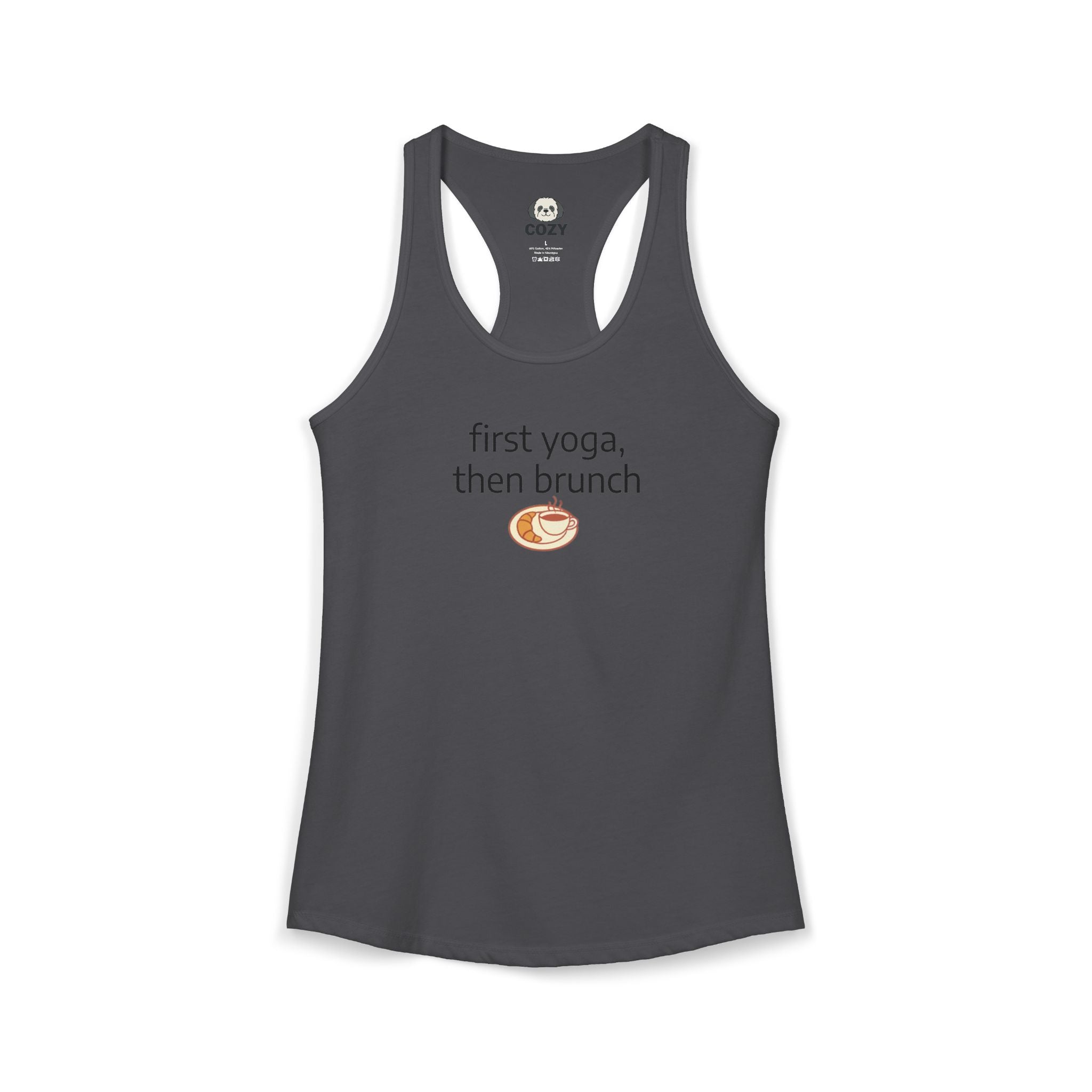 Women's Racerback Tank — "First Yoga, Then Brunch" Activewear