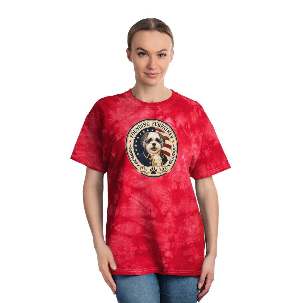 Tie-Dye T‑Shirt — 'Founding Furfather' Patriotic Dog Graphic