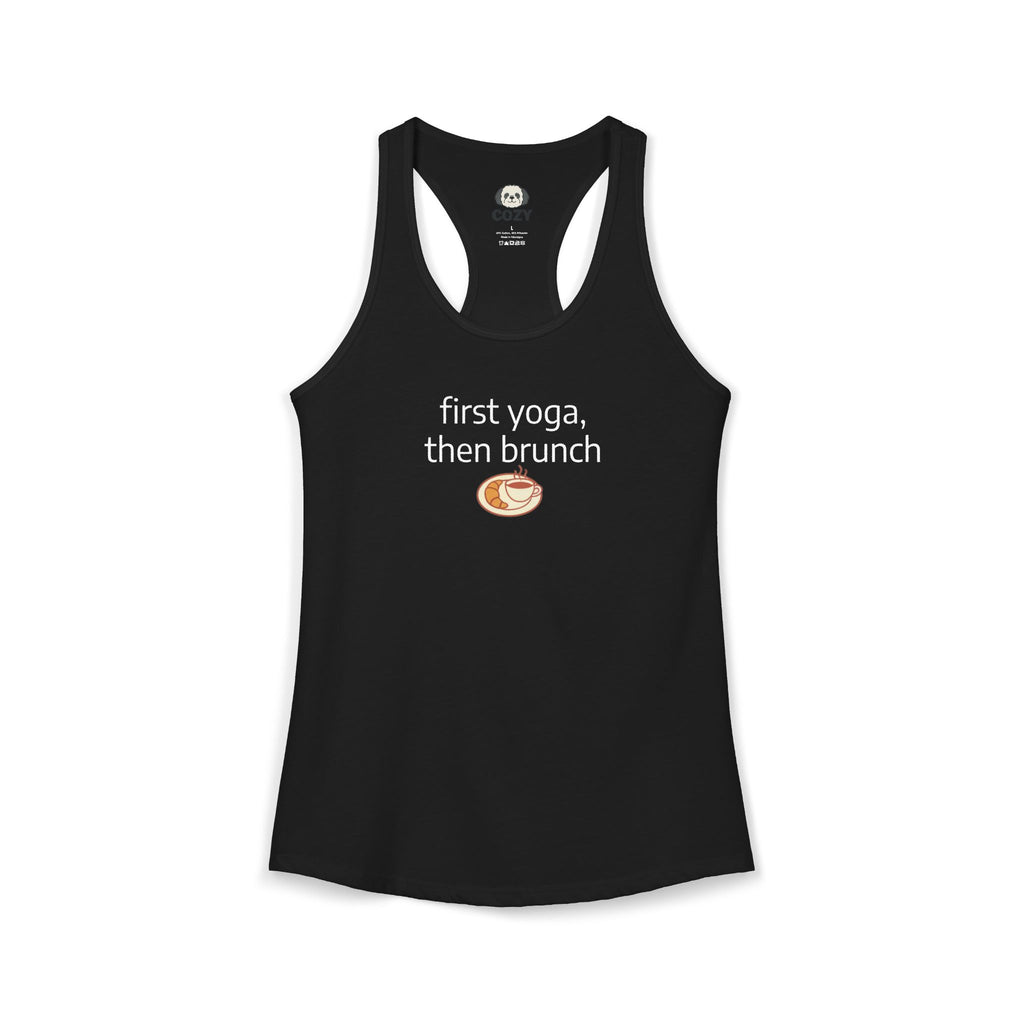 Women's Racerback Tank — "First Yoga, Then Brunch" Activewear