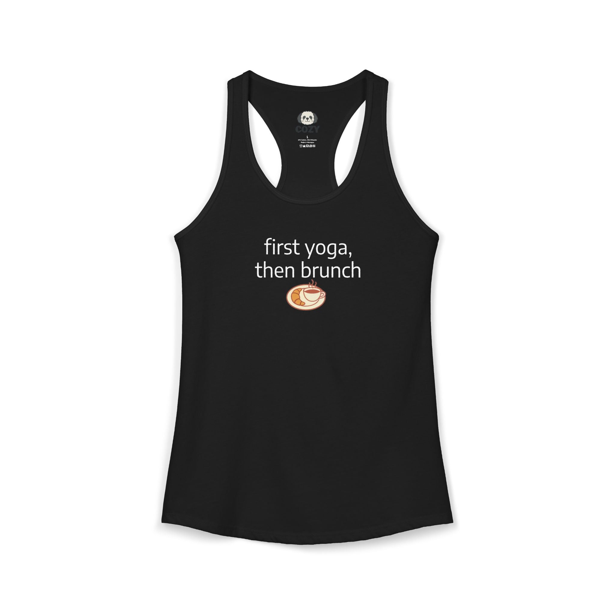 Women's Racerback Tank — "First Yoga, Then Brunch" Activewear