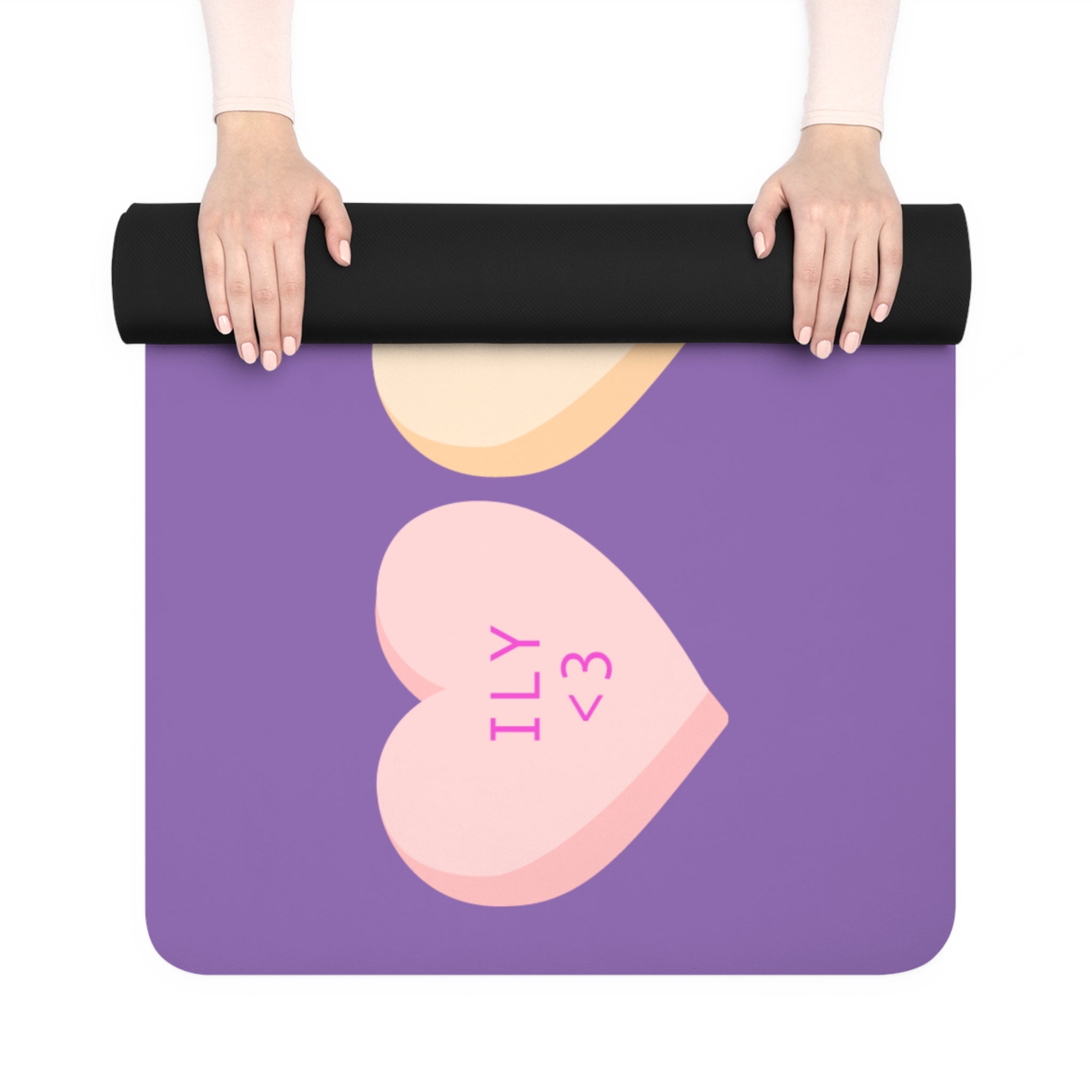 Valentine Conversation Hearts Rubber Yoga Mat — Cute AF Purple Fitness Mat