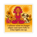 Affirmation Yoga Girl & Shih-Poo Sticker — “I release what no longer aligns…” Kiss-Cut