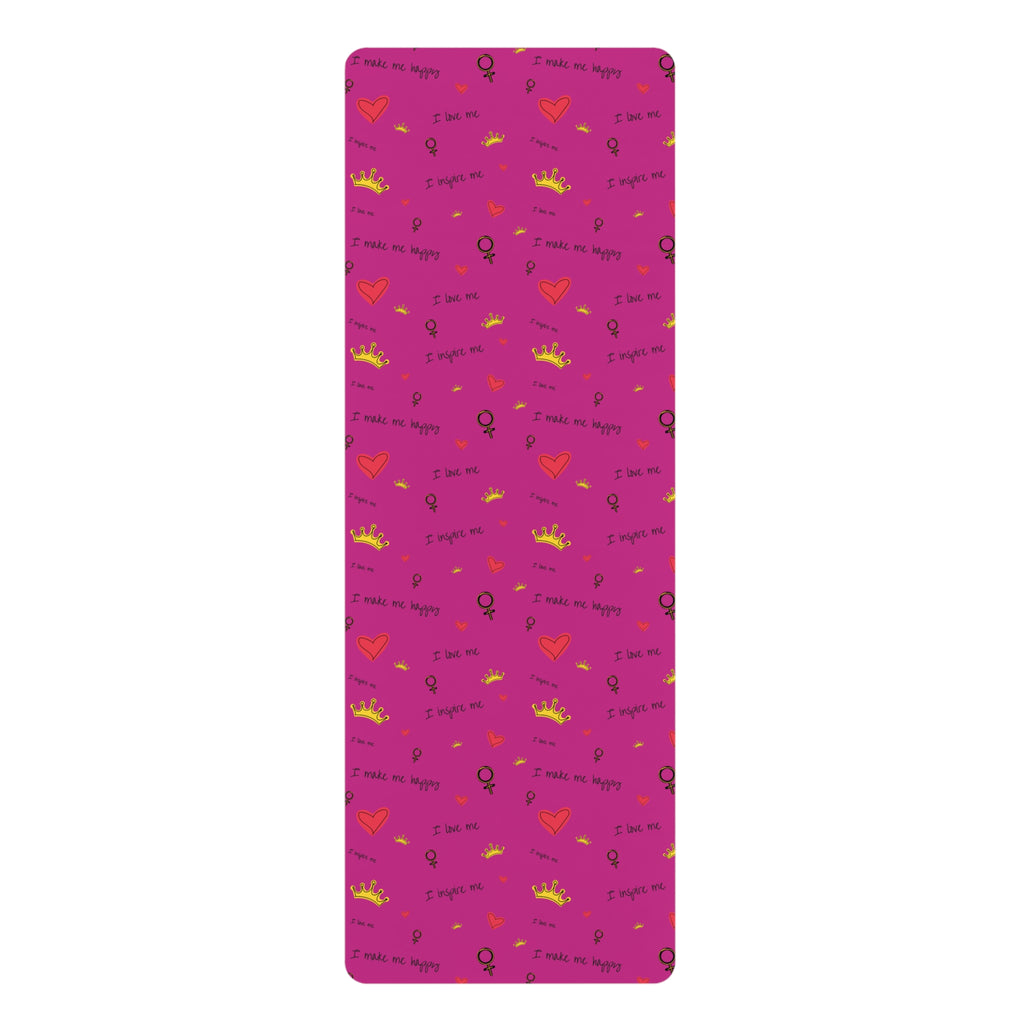 Pink Feminine Yoga Mat — "I Make My Hopes" Patterned Rubber Exercise Mat