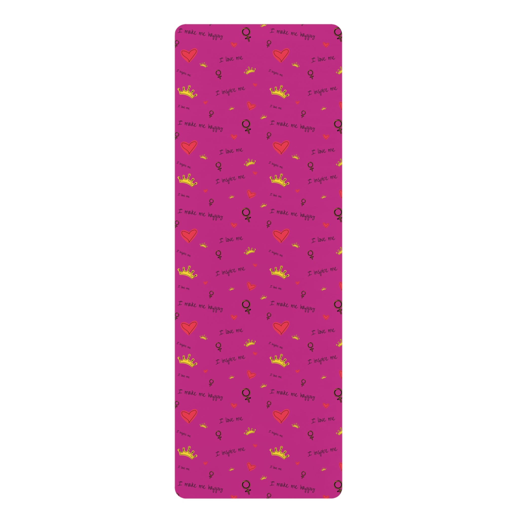 Pink Feminine Yoga Mat — "I Make My Hopes" Patterned Rubber Exercise Mat
