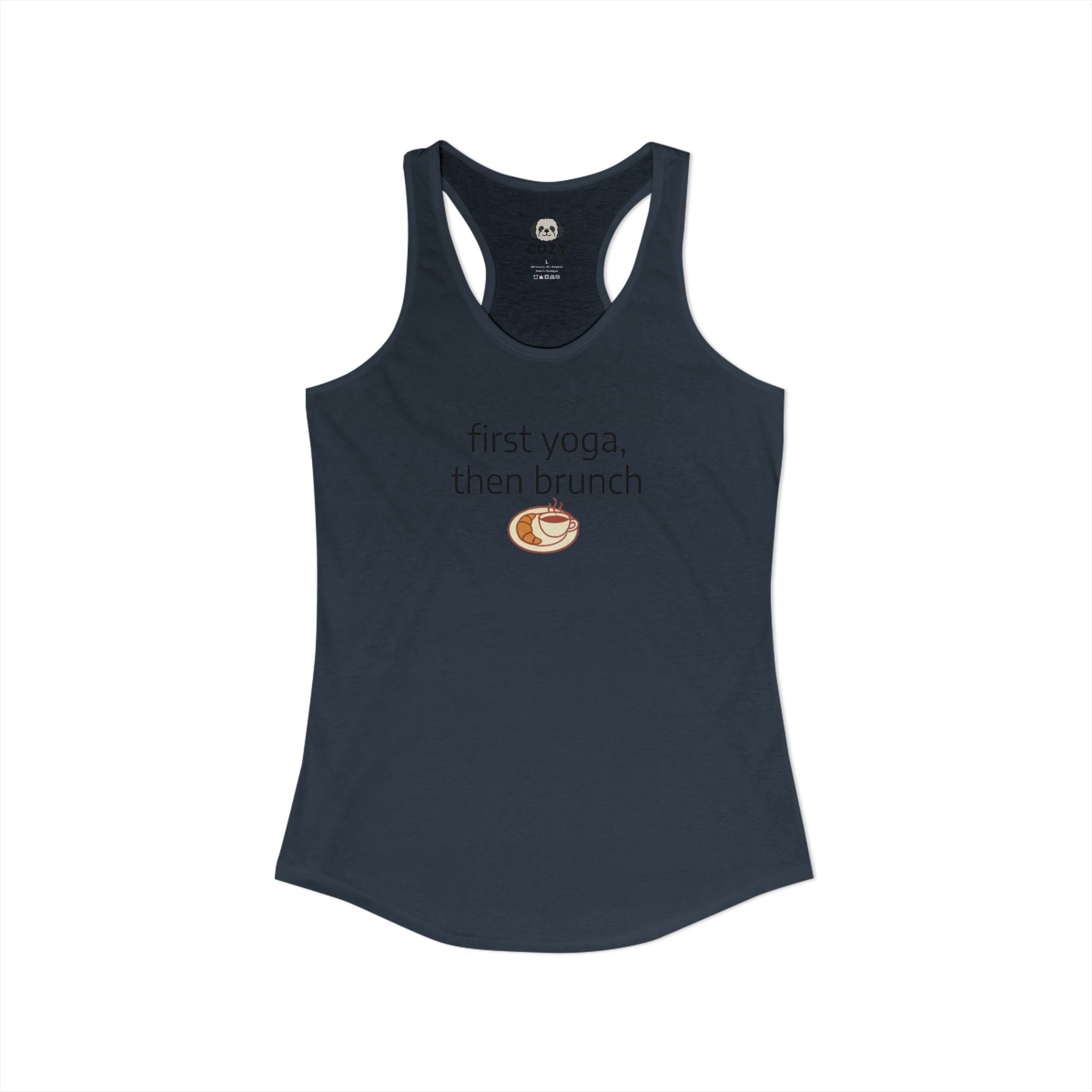 Women's Racerback Tank — "First Yoga, Then Brunch" Activewear